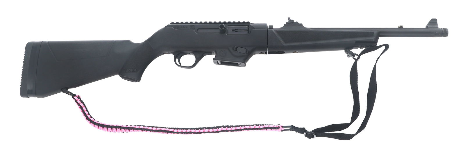 RUGER PC CARBINE 9mm CALIBER TAKE DOWN RIFLE: RUGER PC CARBINE 9mm CALIBER TAKE DOWN RIFLE Ruger PC carbine 9mm carbine 9mm caliber take down rifle. Matte black finish. Adjustable rear peep sight. Fluted and threaded barrel. Receiver mounted pica