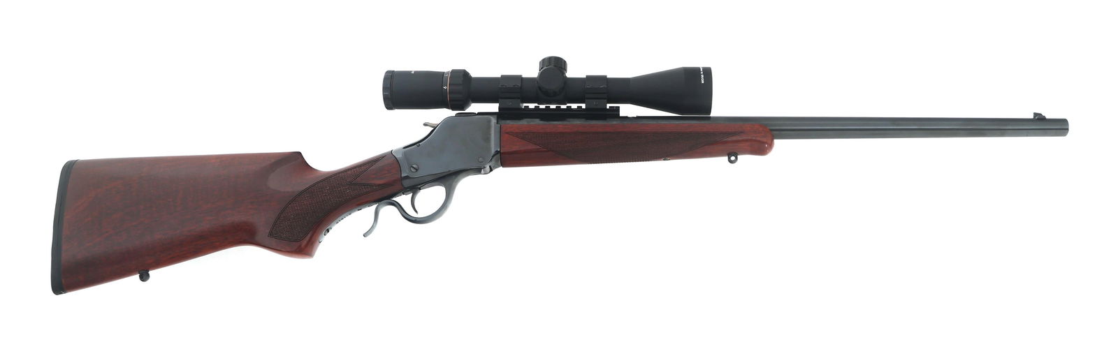 UBERTI MODEL 1885 .45-70 CALIBER RIFLE: UBERTI MODEL 1885 .45-70 CALIBER RIFLE Uberti Model 1885 .45-70 caliber falling block rifle. Stoeger import stamp on barrel. Checkered wood stocks. Krueger 3-9x40 TacDriver rifle scope. Caliber / Gaug