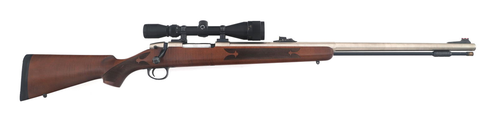 AUSTIN & HALLECK MODEL 420 50 CAL PERCUSSION RIFLE: AUSTIN & HALLECK MODEL 420 50 CAL PERCUSSION RIFLE Austin & Halleck Model 420 .50 caliber percussion rifle. Matte stainless steel finish. Fiber optic front sight. Adjustable rear fiber optic sight. Ra