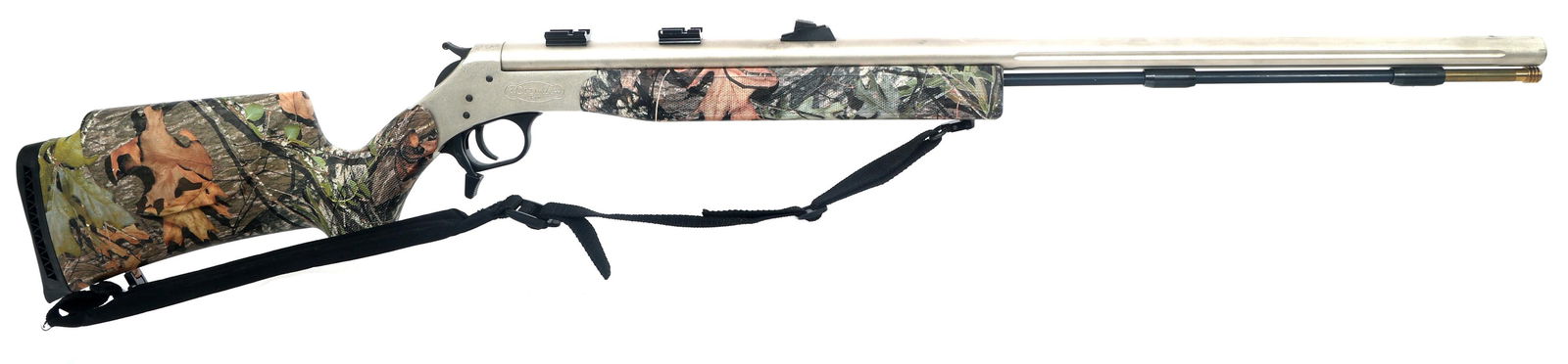 CVA MODEL OPTIMA PRO .50 CALIBER PERCUSSION RIFLE: CVA MODEL OPTIMA PRO .50 CALIBER PERCUSSION RIFLE Connecticut Valley Arms Model Optima Pro .50 caliber percussion rifle. Matte stainless steel finish. Missing front sight. Fiber optic rear sight. Scop