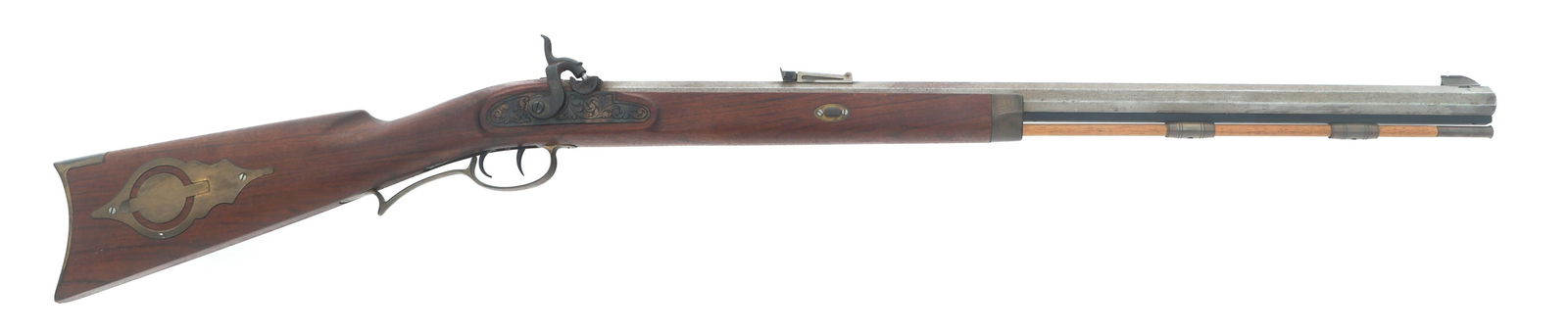 INVESTARM MODEL 120B .50 CALIBER PERCUSSION RIFLE: INVESTARM MODEL 120B .50 CALIBER PERCUSSION RIFLE Investarm Model 120 B .50 caliber percussion rifle. Import stamped Sile. Blued finish on barrel. Case hardened side plate. Brass trigger guard,