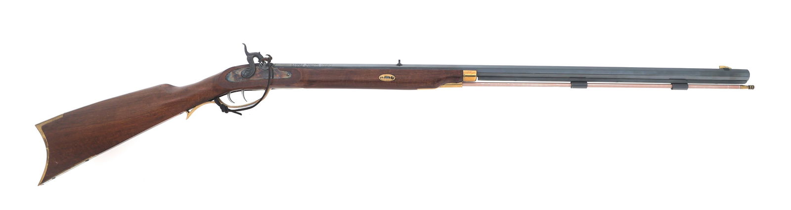 TRADITIONS CROCKETT .32 CALIBER PERCUSSION RIFLE: TRADITIONS CROCKETT .32 CALIBER PERCUSSION RIFLE Traditions Model Crockett .32 caliber percussion rifle. Blued finish on barrel. Brass trigger guard, butt plate and hardware. Fixed sights. Octagonal b