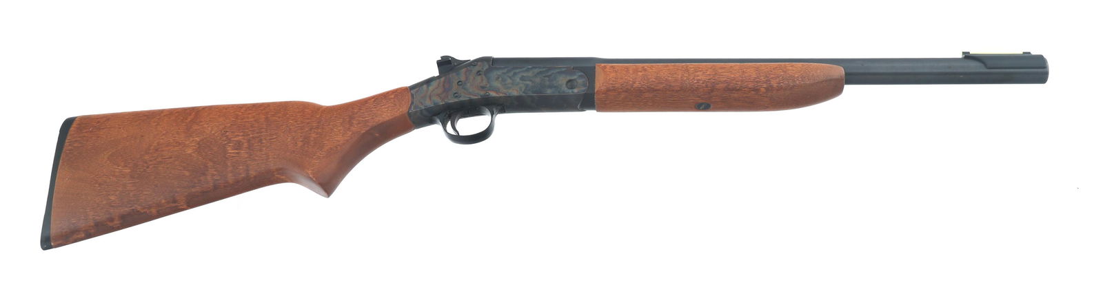 HARRINGTON & RICHARDSON TOPPER 58 12 GAUGE SHOTGUN: HARRINGTON & RICHARDSON TOPPER 58 12 GAUGE SHOTGUN Harrington & Richardson Model Topper 58 12 gauge single shot shotgun. Barrel cut to 18.5". Blued and case hardened finish. Clamp on fiber optic front