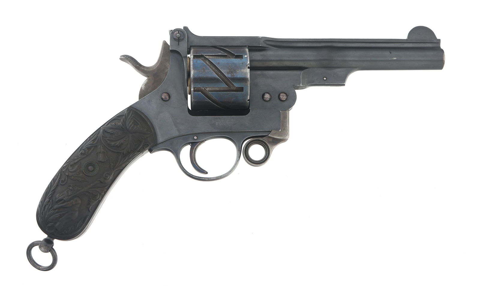 MAUSER MODEL 1878 10.6mm ZIG ZAG REVOLVER: MAUSER MODEL 1878 10.6mm ZIG ZAG REVOLVER Mauser Model 1878 C78 Zig Zag 10.6mm single action revolver. Matching serial numbers on cylinder, grips, barrel, and latch. Top of barrel reads WAFFENFABRIK