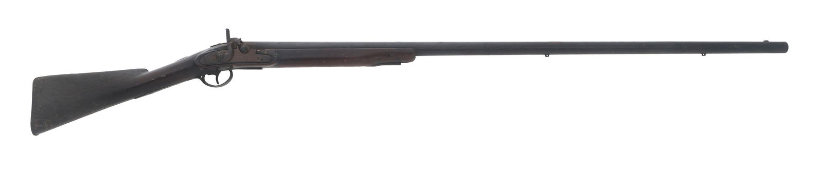 LANE & READ .69 CALIBER PERCUSSION FOWLER: LANE & READ .69 CALIBER PERCUSSION FOWLER Lane & Read .69 caliber percussion fowler. Side plate stamped Lane & Read Boston. Barrel stamped OM LH 1836. Stock cut down. Missing ram rod. Wood stock with