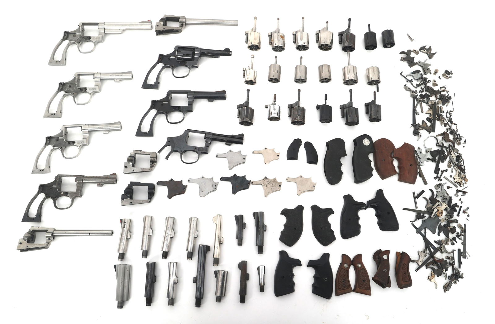 SMITH & WESSON AND RUGER REVOLVER FRAMES & PARTS: SMITH & WESSON AND RUGER REVOLVER FRAMES & PARTS Smith & Wesson and Ruger Revolver frames and small parts. Models include: 64-5, 10-7, 10-10, 15-4, 66-2, and New Model Single Six. Calibers include