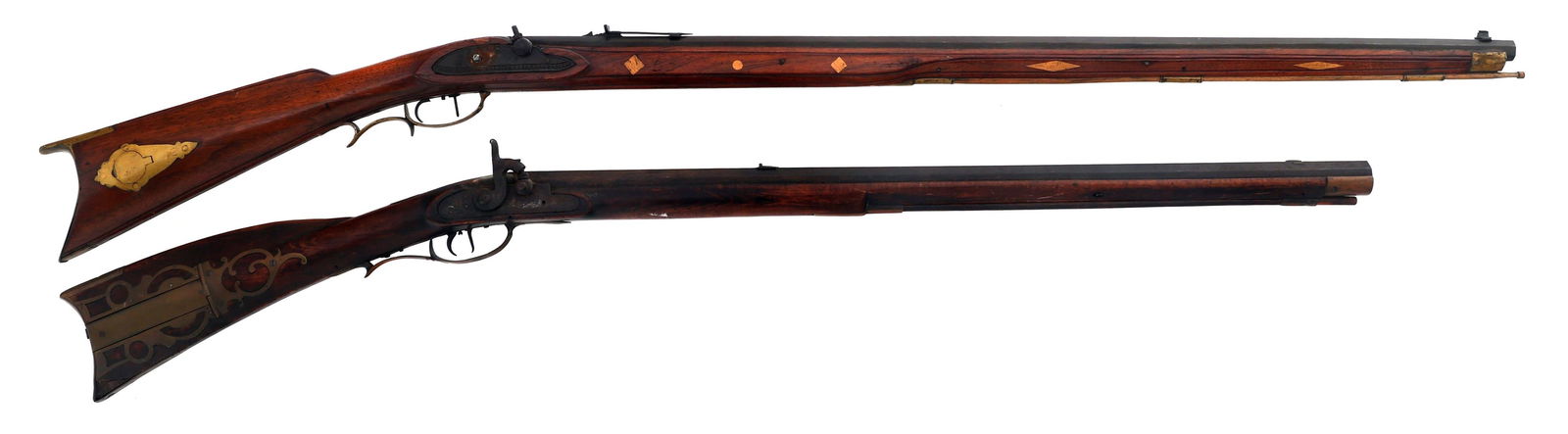 PERCUSSION RIFLES FOR PARTS OR REPAIR - LOT OF 2: PERCUSSION RIFLES FOR PARTS OR REPAIR - LOT OF 2 Percussion long guns for parts or repair. .50 caliber smooth bore rifle with 27 inch octagonal barrel. Wood stock with brass furniture. .32 caliber