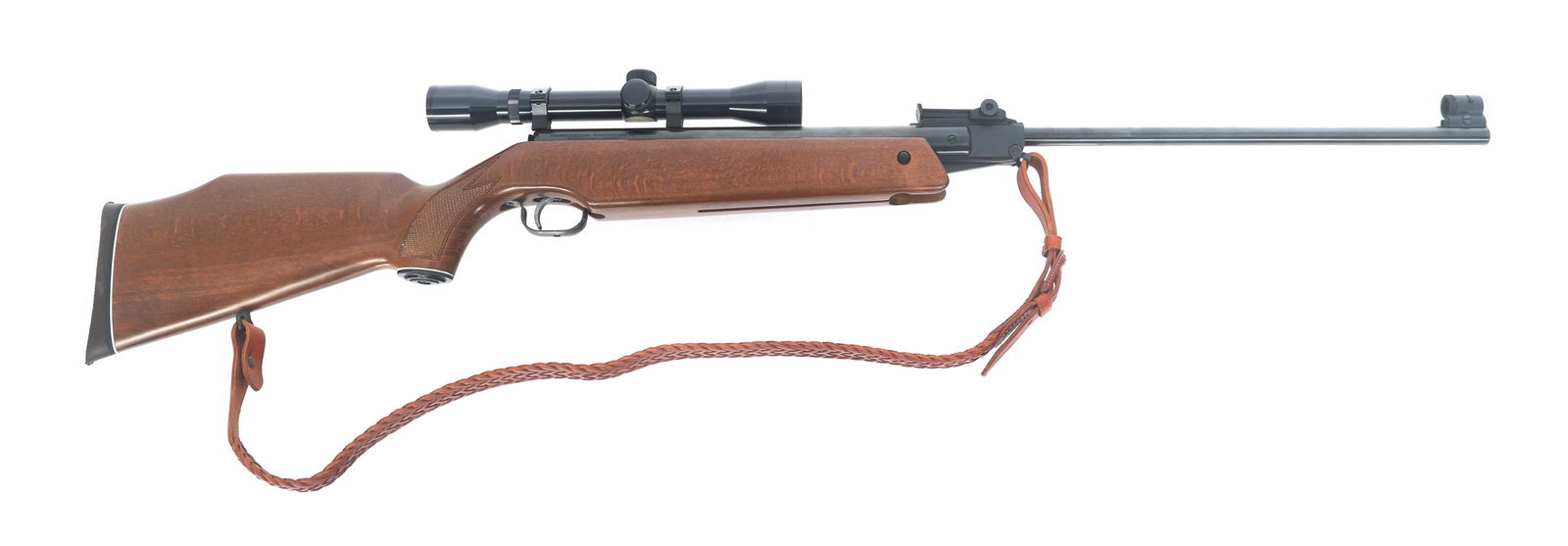 FEINWERKBAU SPORT 124 .177 CAL PELLET AIR RIFLE: FEINWERKBAU SPORT 124 .177 CAL PELLET AIR RIFLE Feinwerkbau Model Sport 124 .177 caliber break barrel pellet air rifle. Blued finish. Hooded front sight. Adjustable rear sight. Leather sling.