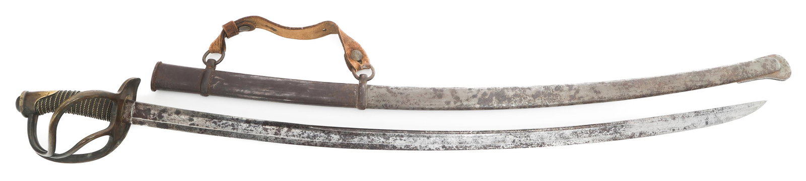 CIVIL WAR CONFEDERATE M1840 SWORD by PALMETTO: CIVIL WAR CONFEDERATE M1840 SWORD by PALMETTO Civil War Confederate M1840 Sword. Single edged blade with fuller. Marked Columbia, SC on the ricasso. 3 branch brass D guard. Twisted brass wire and leat