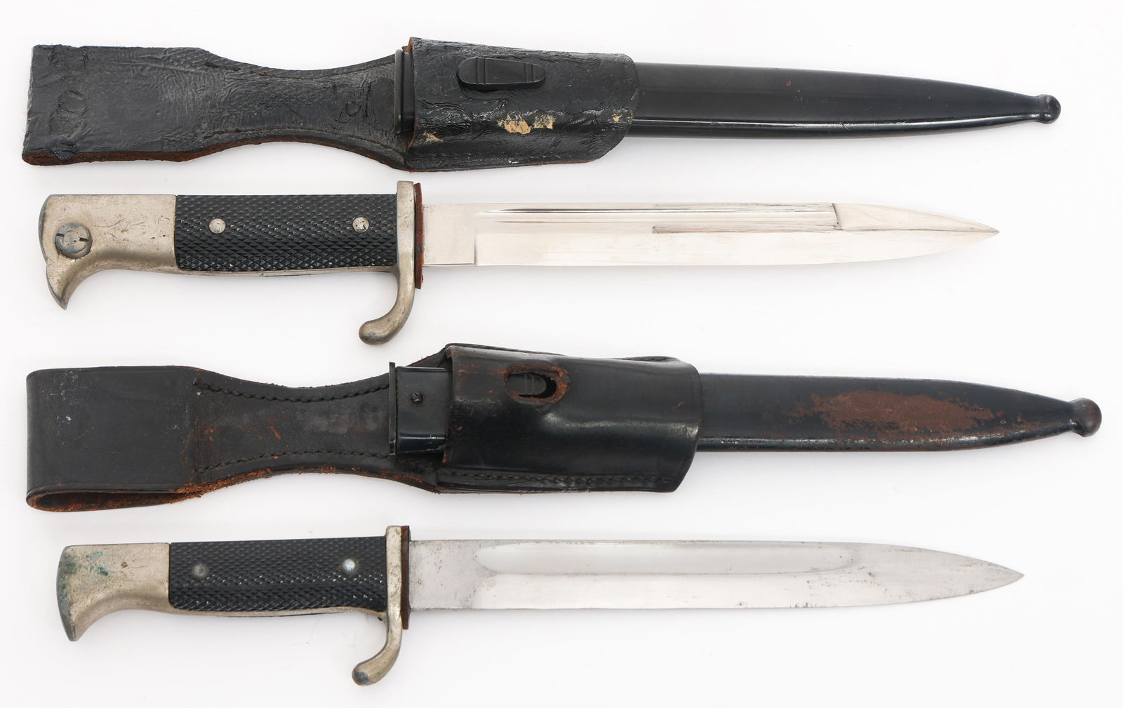 WWII GERMAN K98 DRESS BAYONETS by KLAAS & ALCOSO: WWII GERMAN K98 DRESS BAYONETS by KLAAS & ALCOSO WWII German K98 Dress Bayonets. (1) K98. Single edged, bright blade with fuller. Maker marked by Alexander Coppel on the ricasso. Leather buffer pad. A