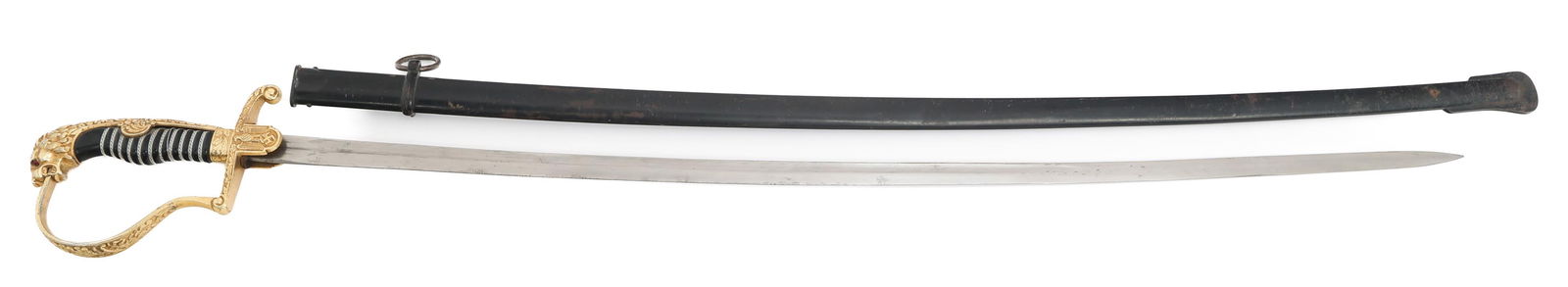 WWII GERMAN HEER LIONHEAD DRESS SWORD by PUMA: WWII GERMAN HEER LIONHEAD DRESS SWORD by PUMA WWII German Heer Officer Lionhead Dress Sword. Single edged, bright, curved blade with fuller. Maker marked by Puma on the ricasso. Leather buffer pad. Gi
