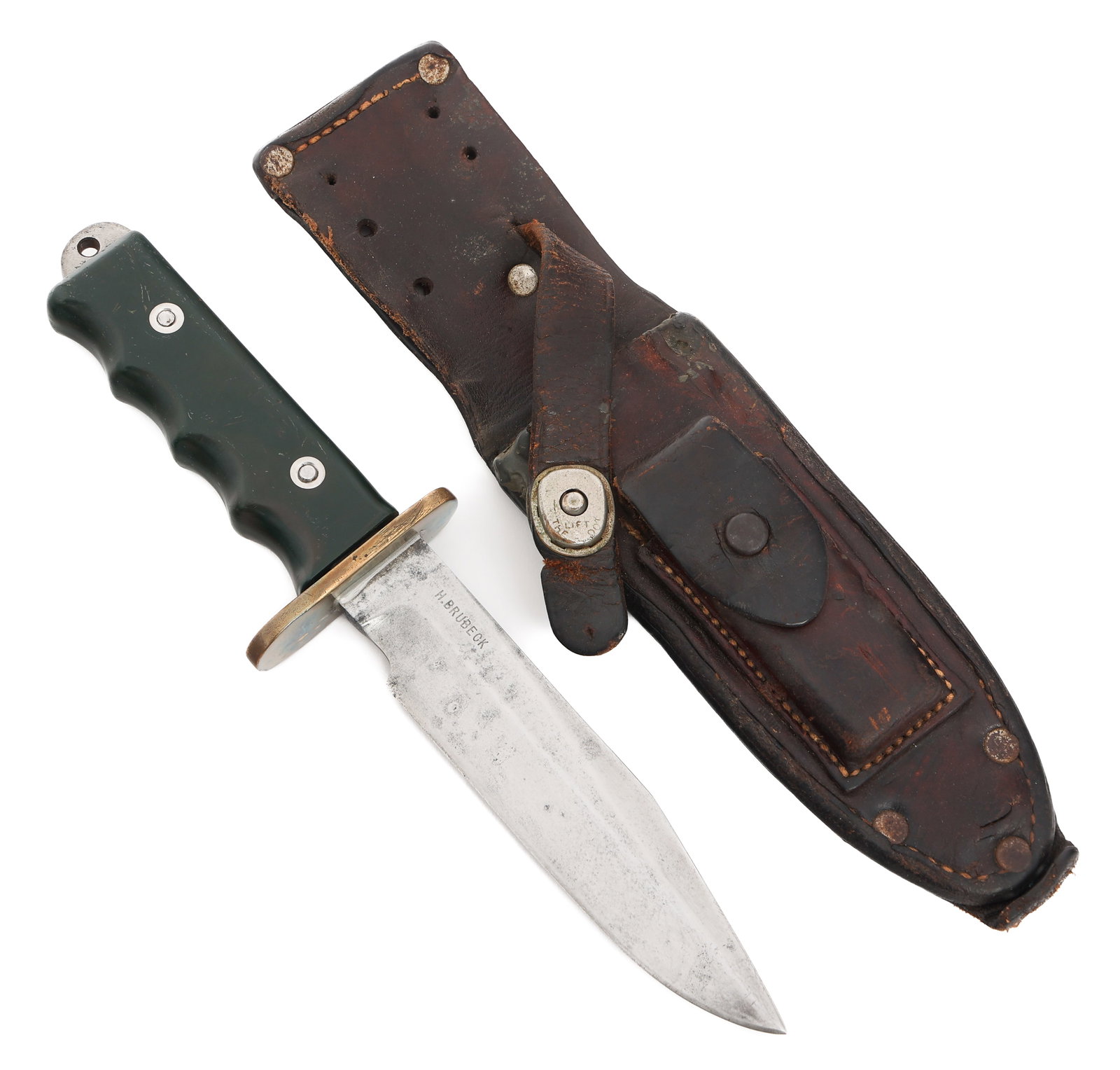 VIETNAM WAR NAMED RANDALL MODEL 15 AIRMAN KNIFE: VIETNAM WAR NAMED RANDALL MODEL 15 AIRMAN KNIFE Vietnam War Randall Model 15 Airman Knife. Named to H Brubeck. Single edged, bright blade. Maker mark of Randall Made Orlando, Fla stamped near the spin