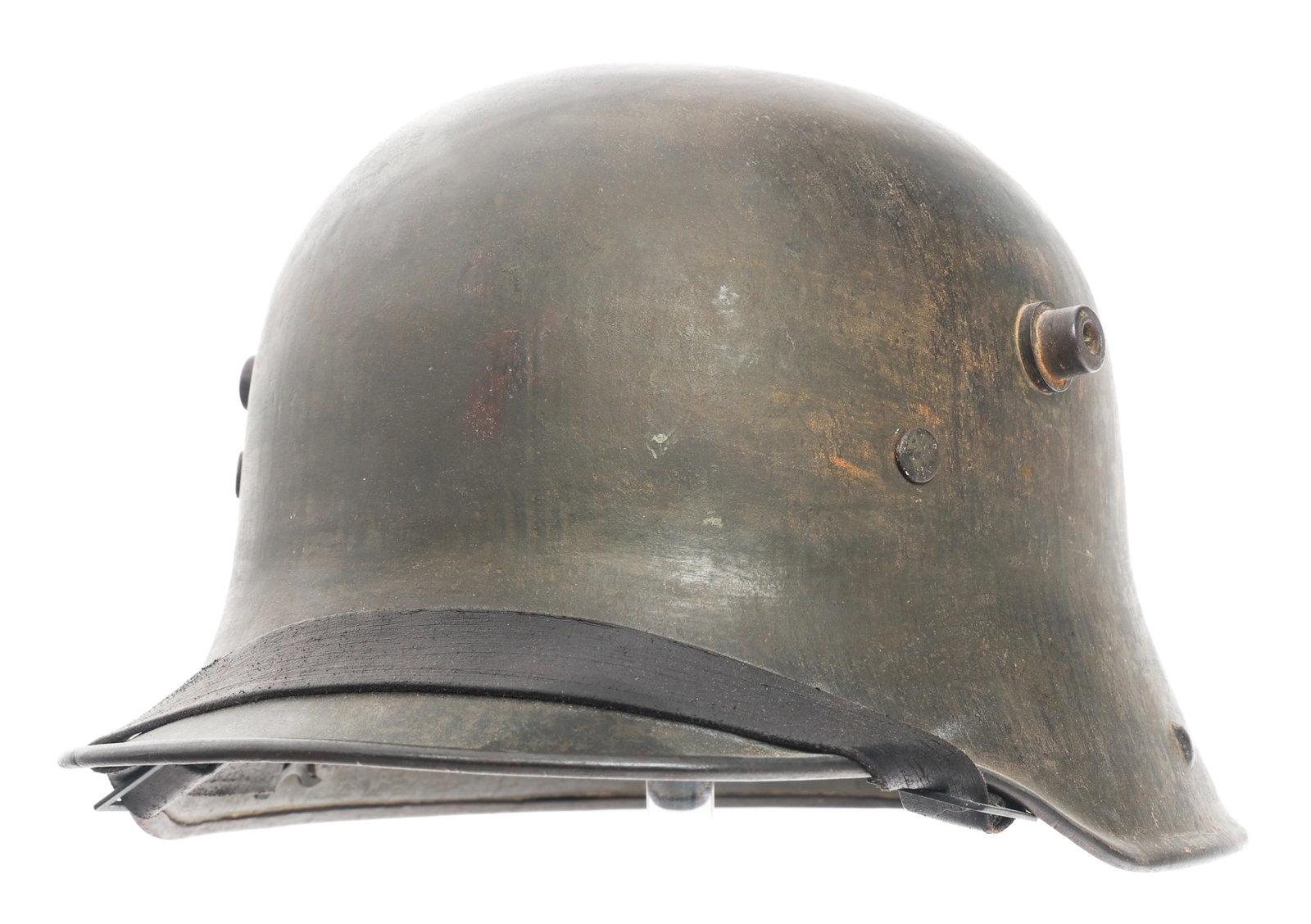 WWI IMPERIAL GERMAN ARMY NAMED M1916 COMBAT HELMET: WWI IMPERIAL GERMAN ARMY NAMED M1916 COMBAT HELMET WWI Imperial German Army Named Model 1916 Combat Helmet. Named to Vize W. Quirling, stamped BF64. Maker marked by F.C. Bellinger. Three pad leather l