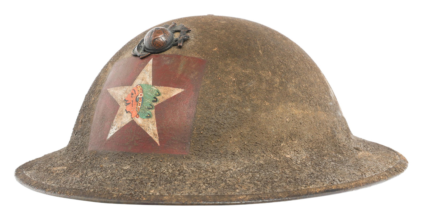 WWI USMC 2nd DIV 1-5th MARINE REGT M1917 HELMET: WWI USMC 2nd DIV 1-5th MARINE REGT M1917 HELMET WWI US Marine Corps 2nd Division, 1st Battalion, 5th Marine M1917 Combat Helmet. Hand painted, frontal unit insignia. Screwback EGA pin with punched mou