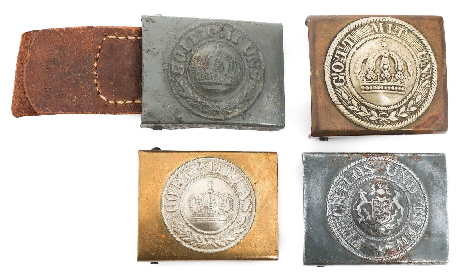 GERMAN PRUSSIAN & WURTTEMBERG BELT BUCKLES: GERMAN PRUSSIAN & WURTTEMBERG BELT BUCKLES Franco-Prussian War - WWI Imperial German Belt Buckles. (1) Franco-Prussian War Prussian NCO Belt Buckle. (1) Imperial German Wurttemberg NCO Belt Buckle. (2
