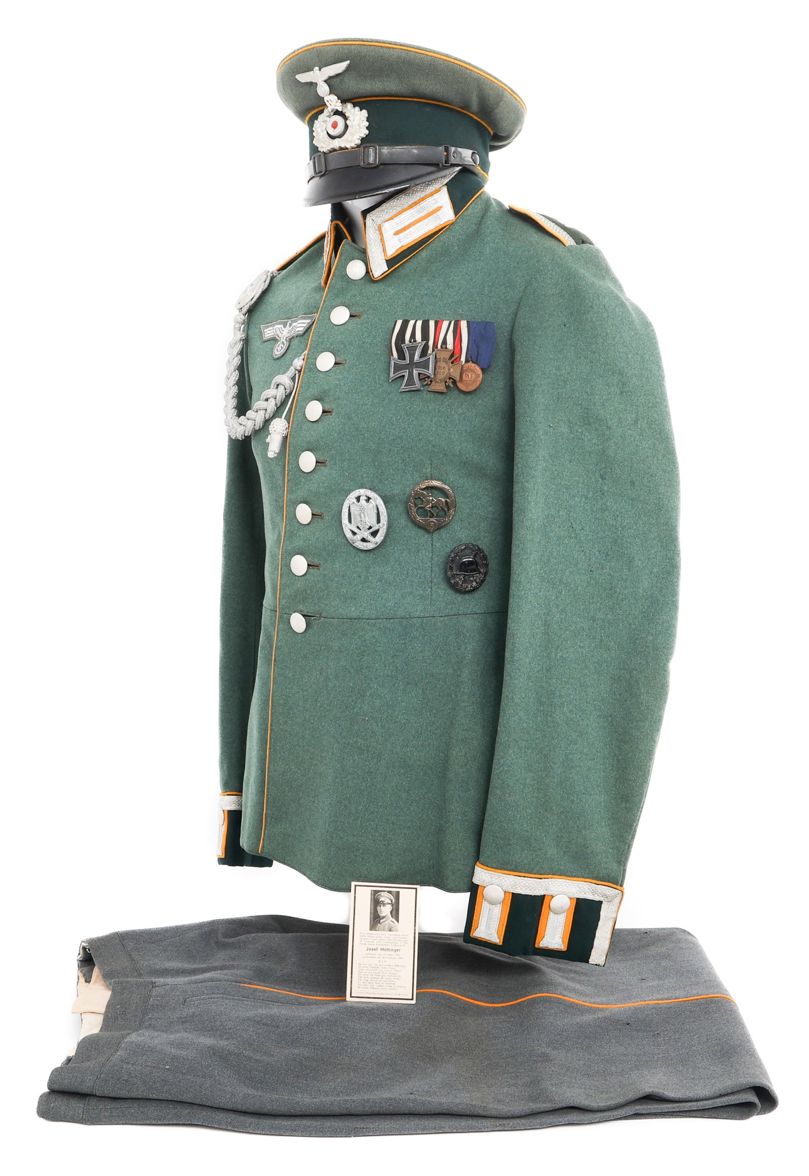 WWII GERMAN 5th CAVALRY REGT. WAFFENROCK UNIFORM: WWII GERMAN 5th CAVALRY REGT. WAFFENROCK UNIFORM WWII German 5th Cavalry Regiment Unteroffizier Waffenrock Uniform. (1) M35 Waffenrock tunic. Feldgrau fine wool with yellow waffenfarbe. Unteroffizier 
