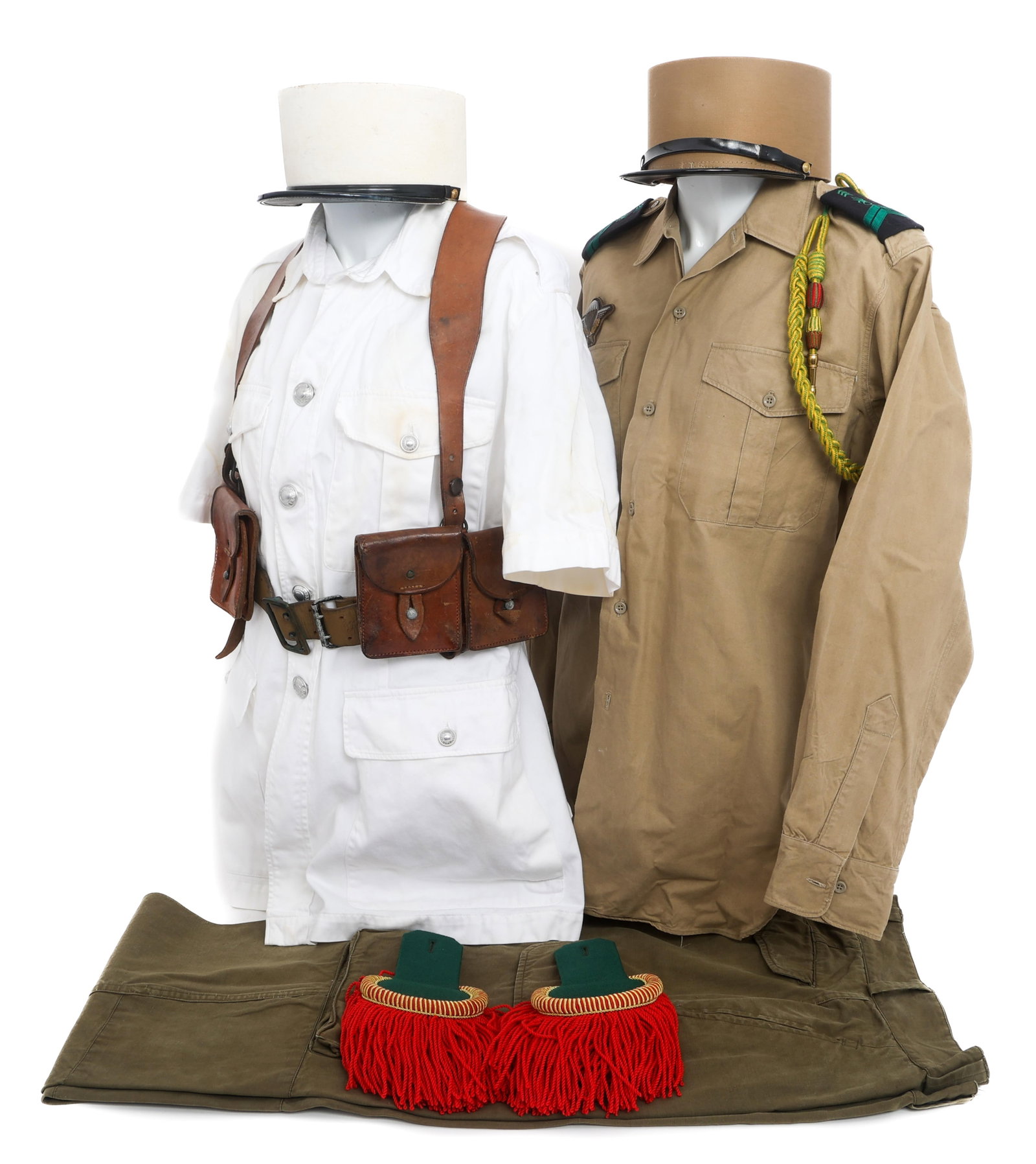 COLD WAR FRENCH FOREIGN LEGION UNIFORMS: COLD WAR FRENCH FOREIGN LEGION UNIFORMS Cold War French Foreign Legion Uniforms. Includes (2) Uniforms. Khaki Uniform with Corporal Shoulder Bars, Military Parachutist badge with serial no. 223676, ma