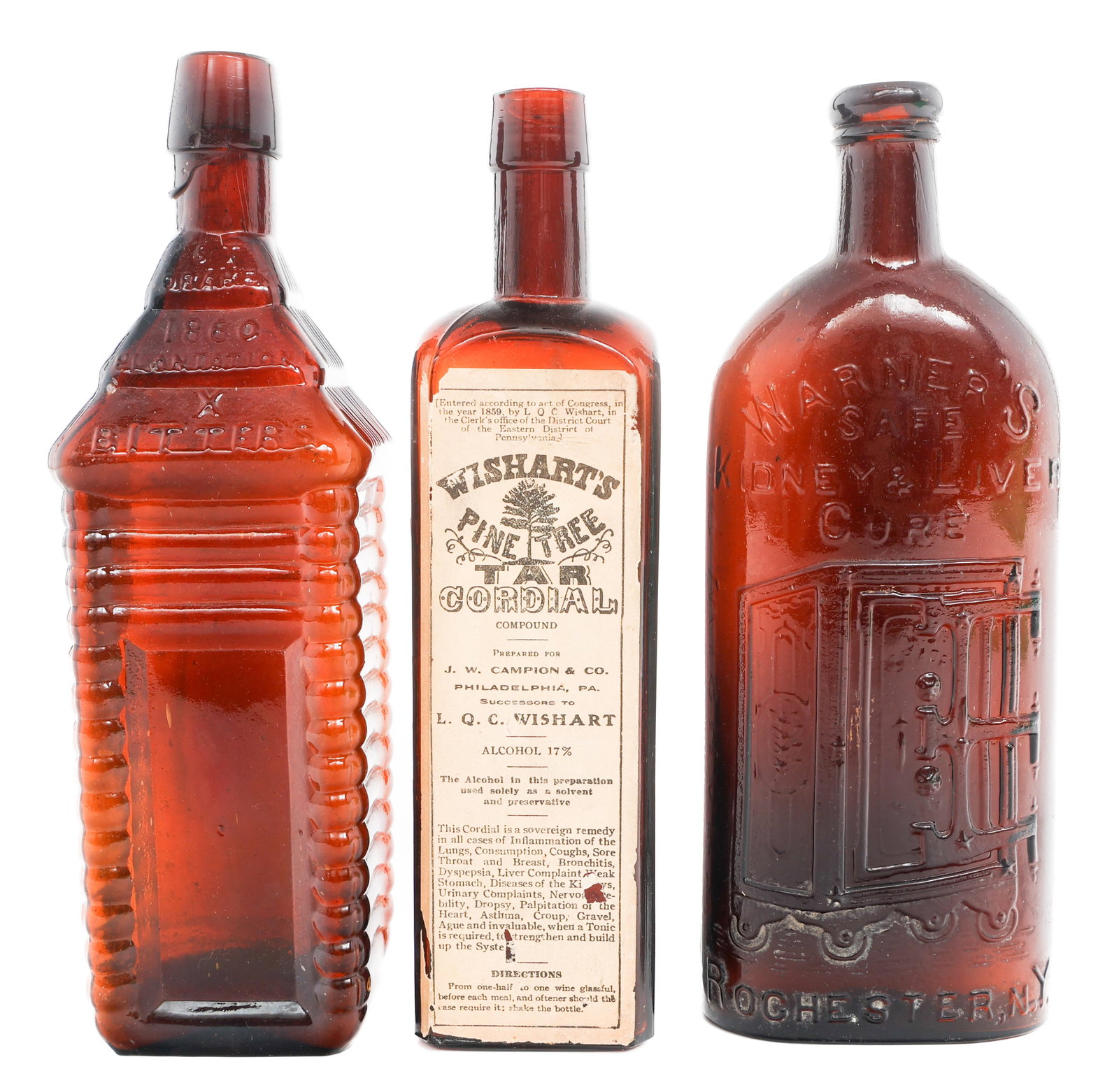 CIVIL WAR ERA MEDICINE BOTTLES: CIVIL WAR ERA MEDICINE BOTTLES Civil War Era Medicine Bottles. (1) Glass Bottle. Maker marked Warner's Safe Kidney & Liver Cure, Rochester, N.Y. (1) Glass Bottle. Maker marked ST Drakes 1860 Plantatio