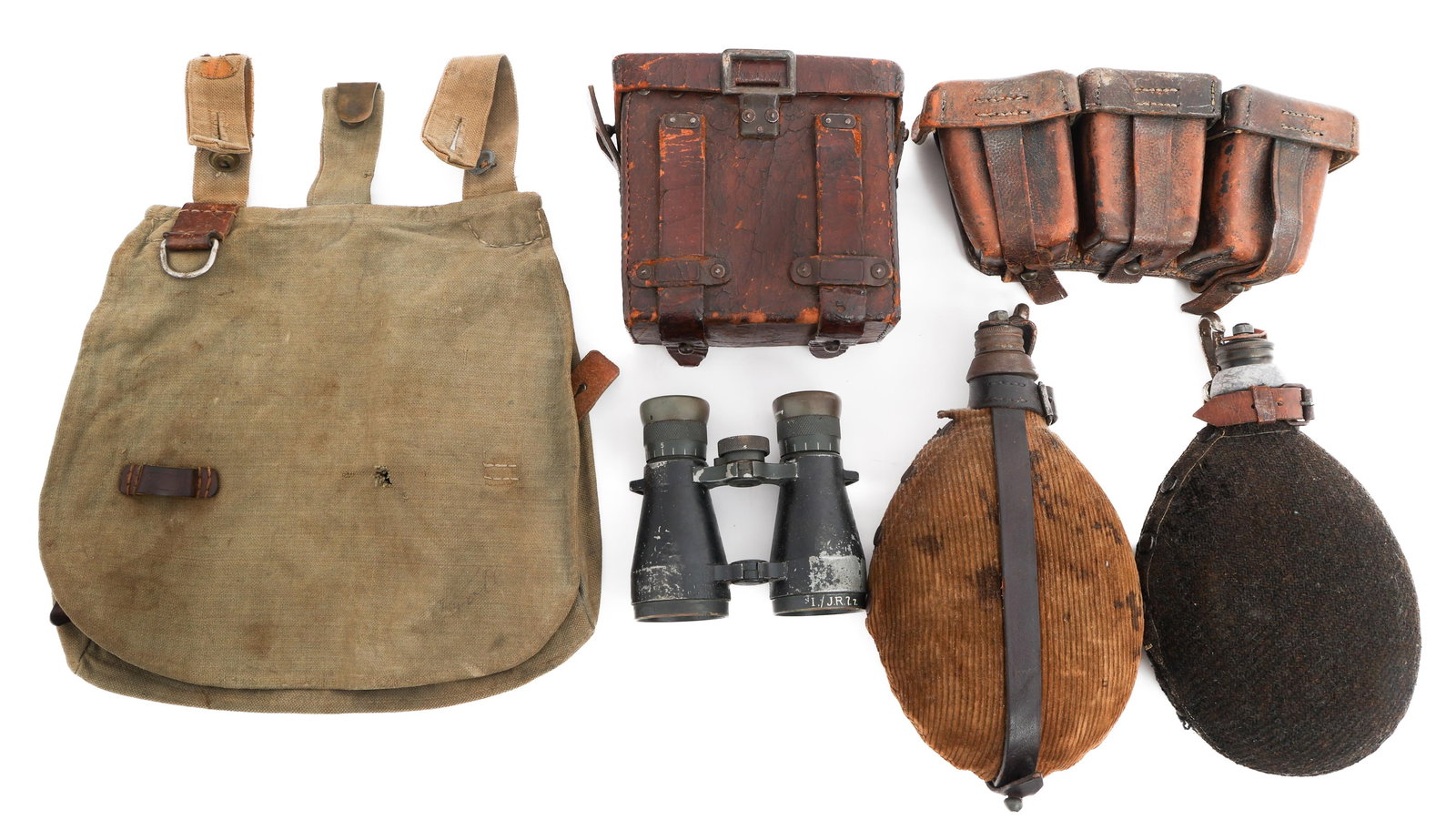 WWI GERMAN CANTEENS, K98 AMMO POUCH & BINOCULARS (1 of 16)