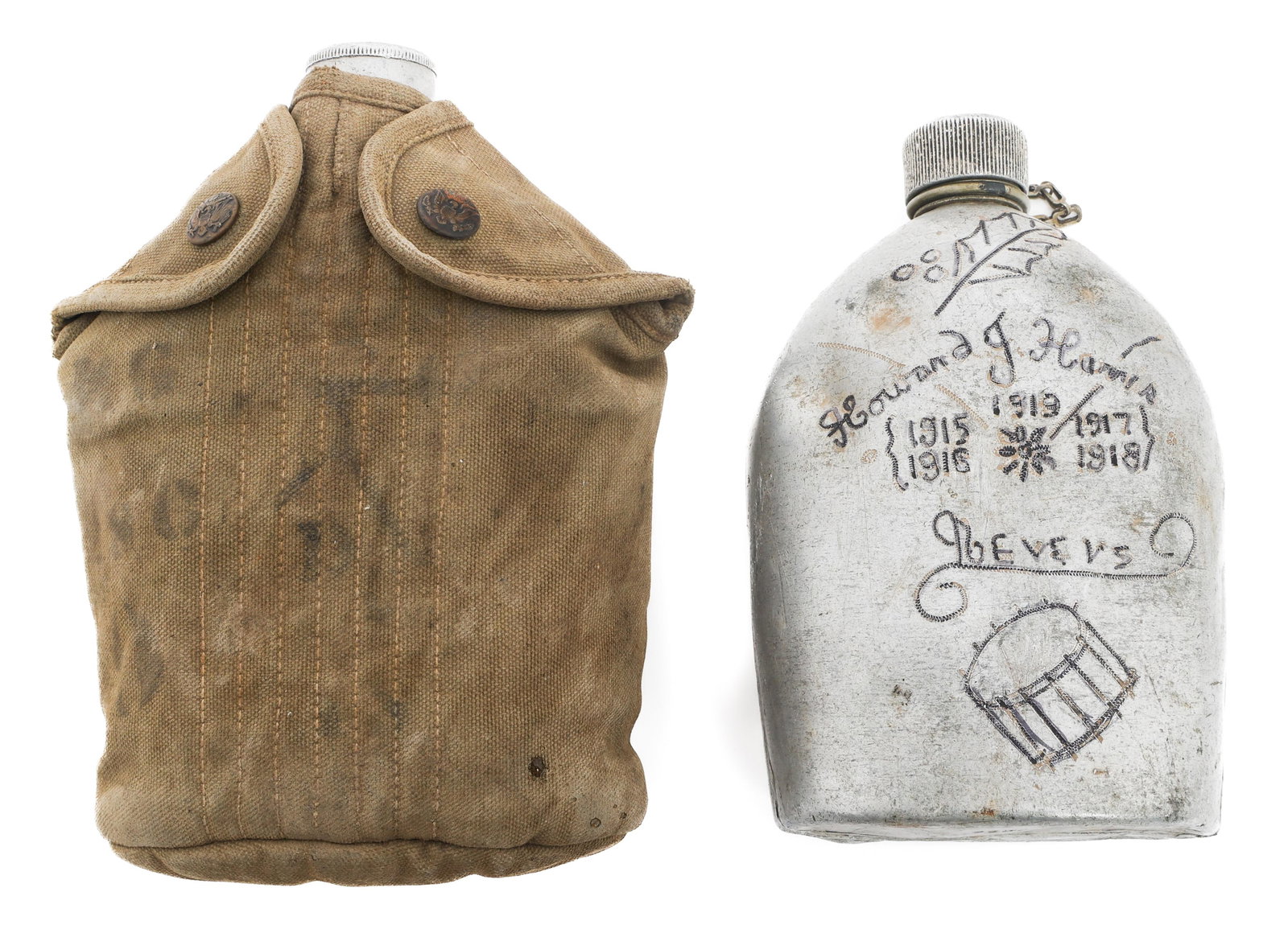 WWI US AEF NAMED CANTEENS, TRENCH ART & COVER (1 of 9)