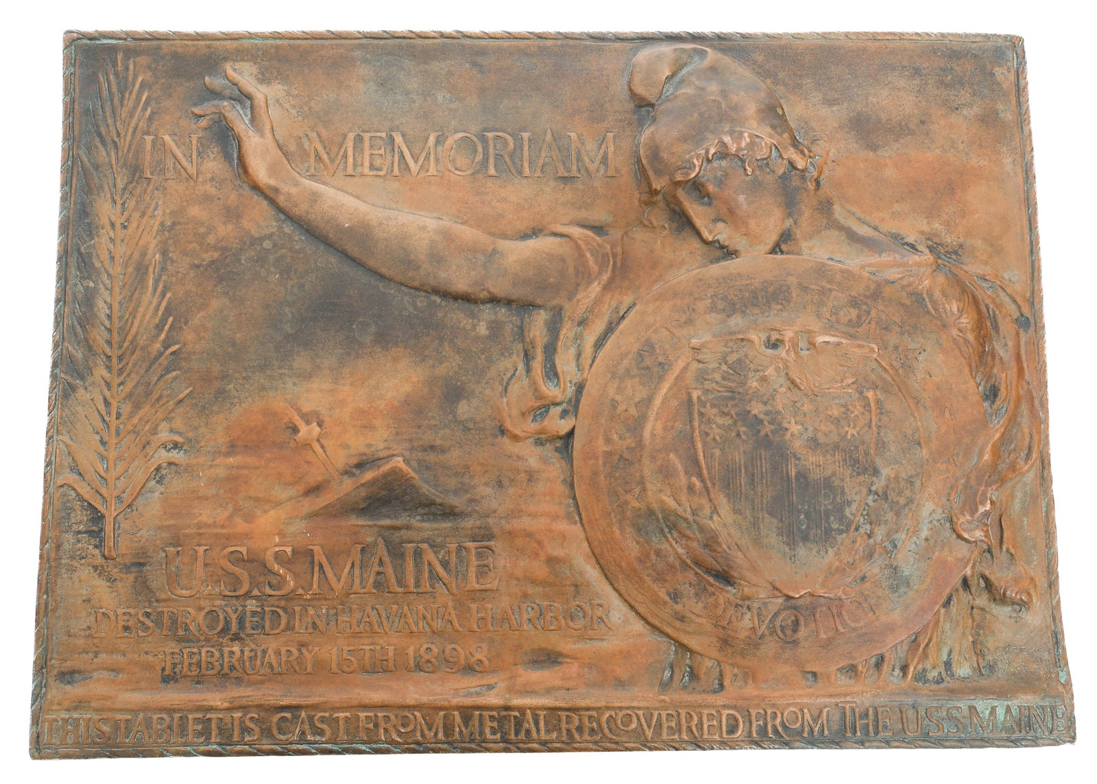 USS MAINE CHARLES KECK BRONZE MEMORIAL PLAQUE (1 of 12)