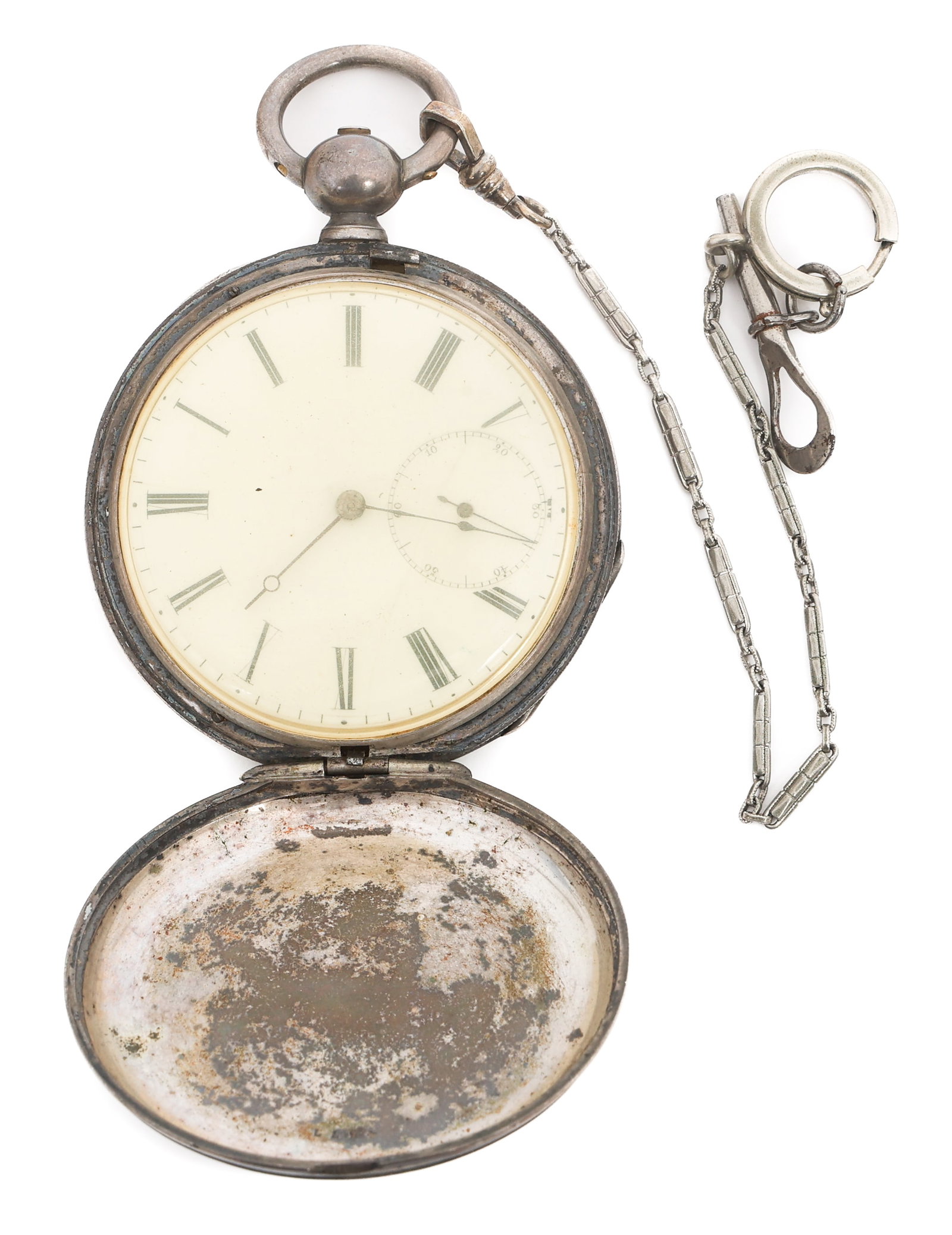 SILVER CASE POCKET WATCH WITH FOB ENGRAVED: SILVER CASE POCKET WATCH WITH FOB ENGRAVED .800 Silver Case Pocket Watch, Engraved to Favre Brandt Locle. Floral engraving on case. Marked Argent and stamped ABL, numbered 12730. With alloy chain fob 