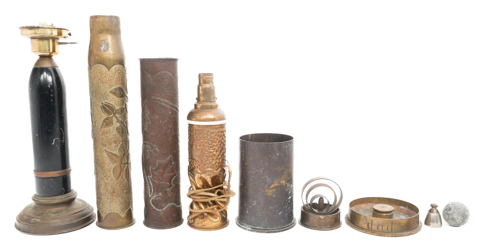 WWI - WWII WORLD MILITARY SHELL CASING TRENCH ART (1 of 14)