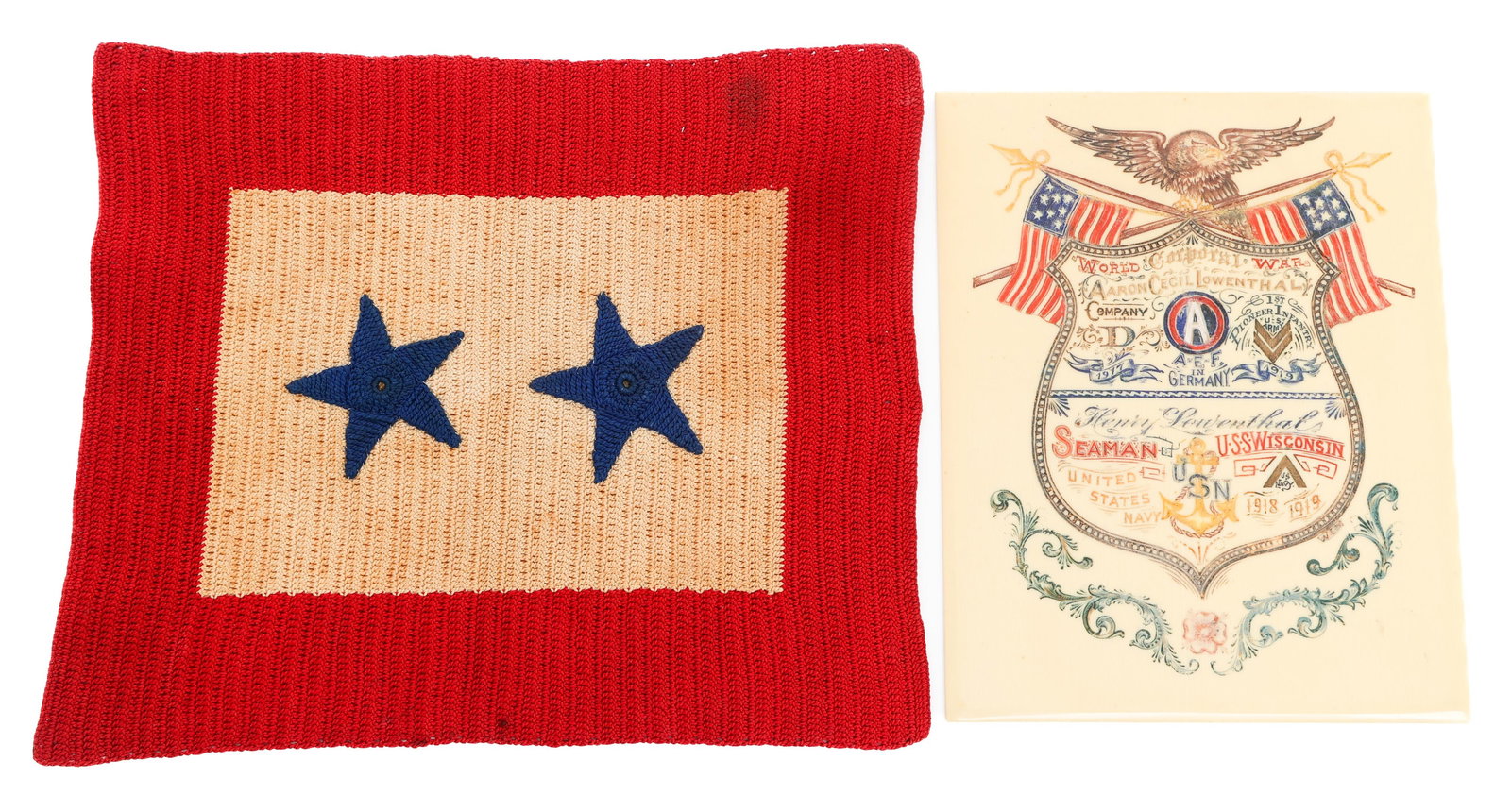 WWI US TWO STAR VETERANS MOTHER FLAG AND PLAQUE (1 of 5)