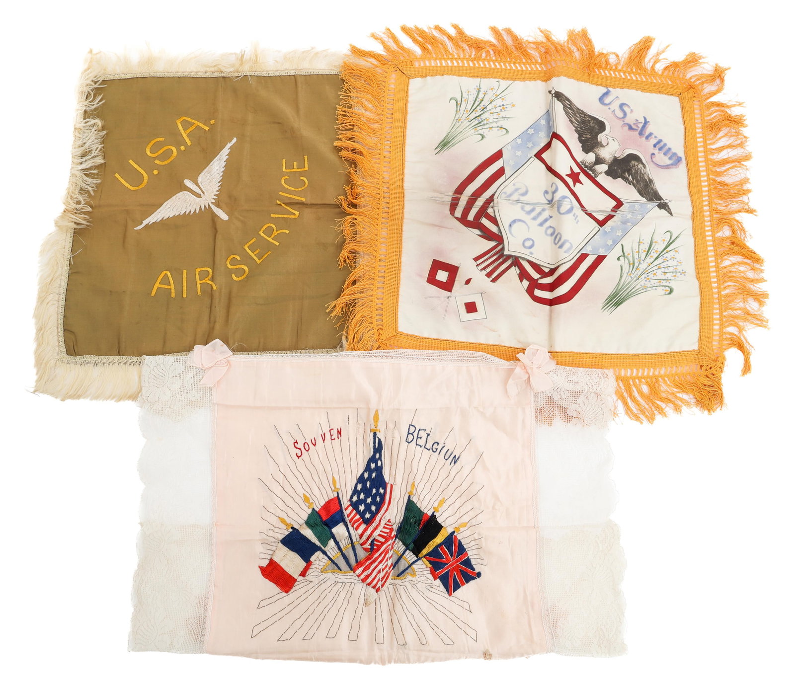 WWI US ARMY & AIR SERVICE SWEETHEART PILLOW SHAMS (1 of 7)