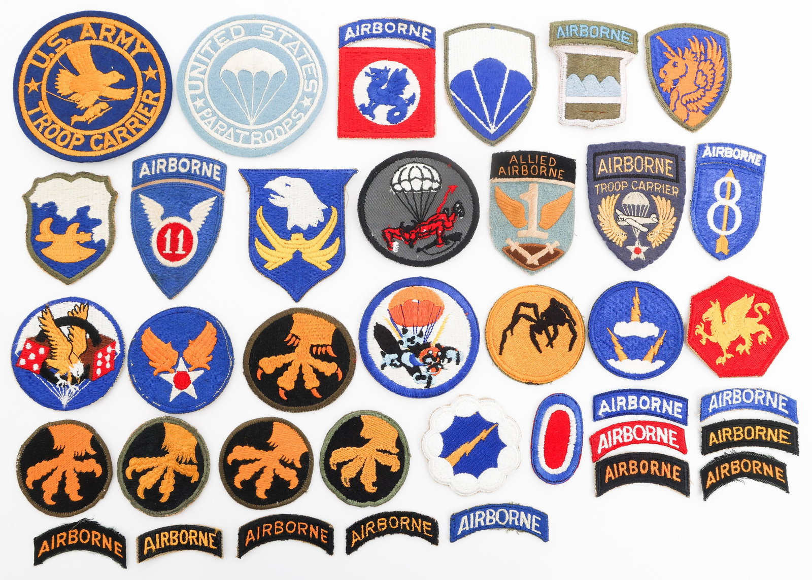 WWII - COLD WAR US ARMY AIRBORNE UNIT PATCHES: WWII - COLD WAR US ARMY AIRBORNE UNIT PATCHES WWII Through Cold War US Army Airborne Unit Patches. Includes Airborne Troop Carrier patch, 508th Airborne, US Jump Wings paratrooper patch, 1st Airborne 