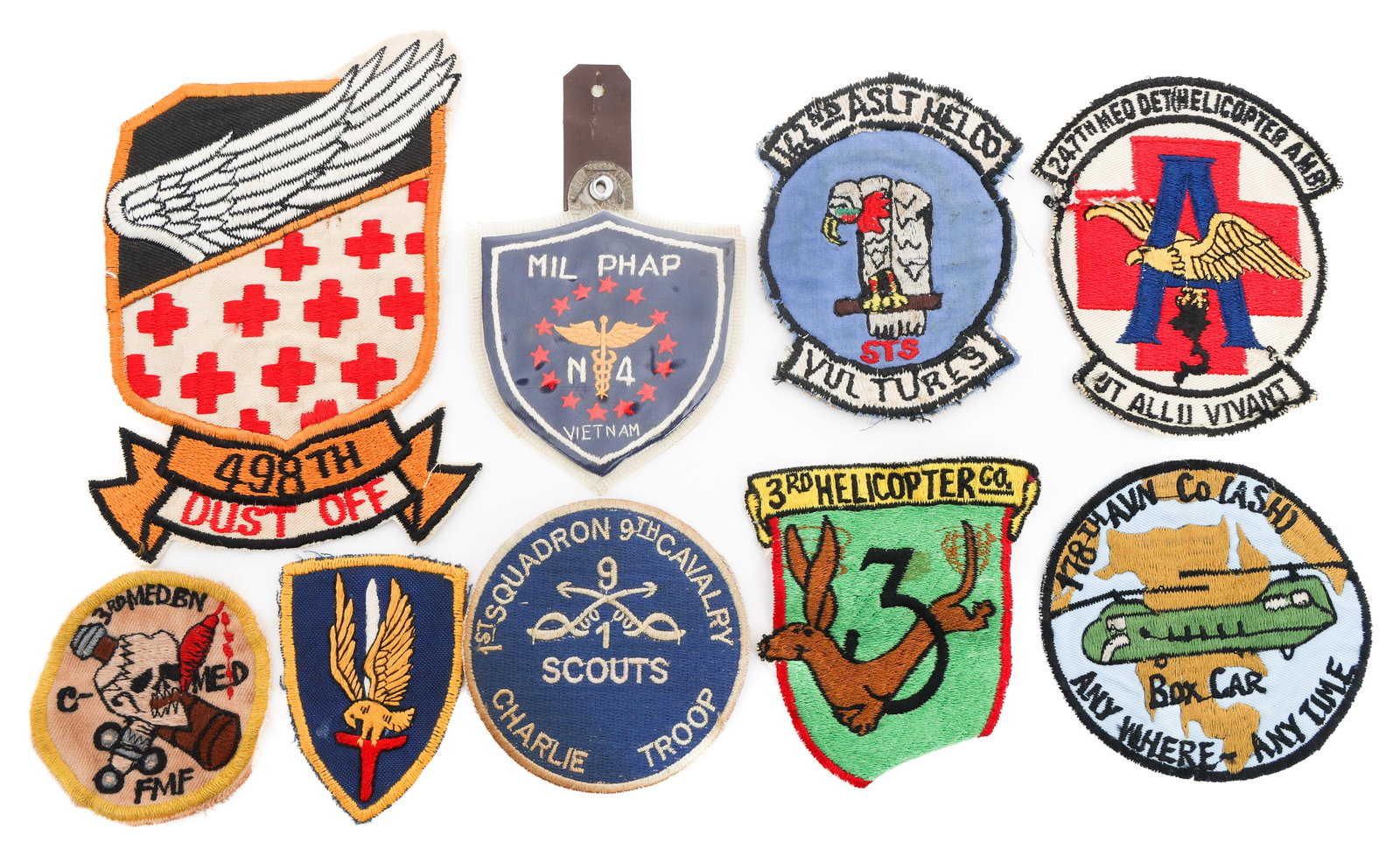 VIETNAM WAR US ARMY AVIATION & MEDICAL PATCHES: VIETNAM WAR US ARMY AVIATION & MEDICAL PATCHES Vietnam War U.S. Army Patches. Including 498th Medical Company, 3rd Helicopter Company, 1st Squadron 9th Cavalry, 247th Medical Detachment, and more.