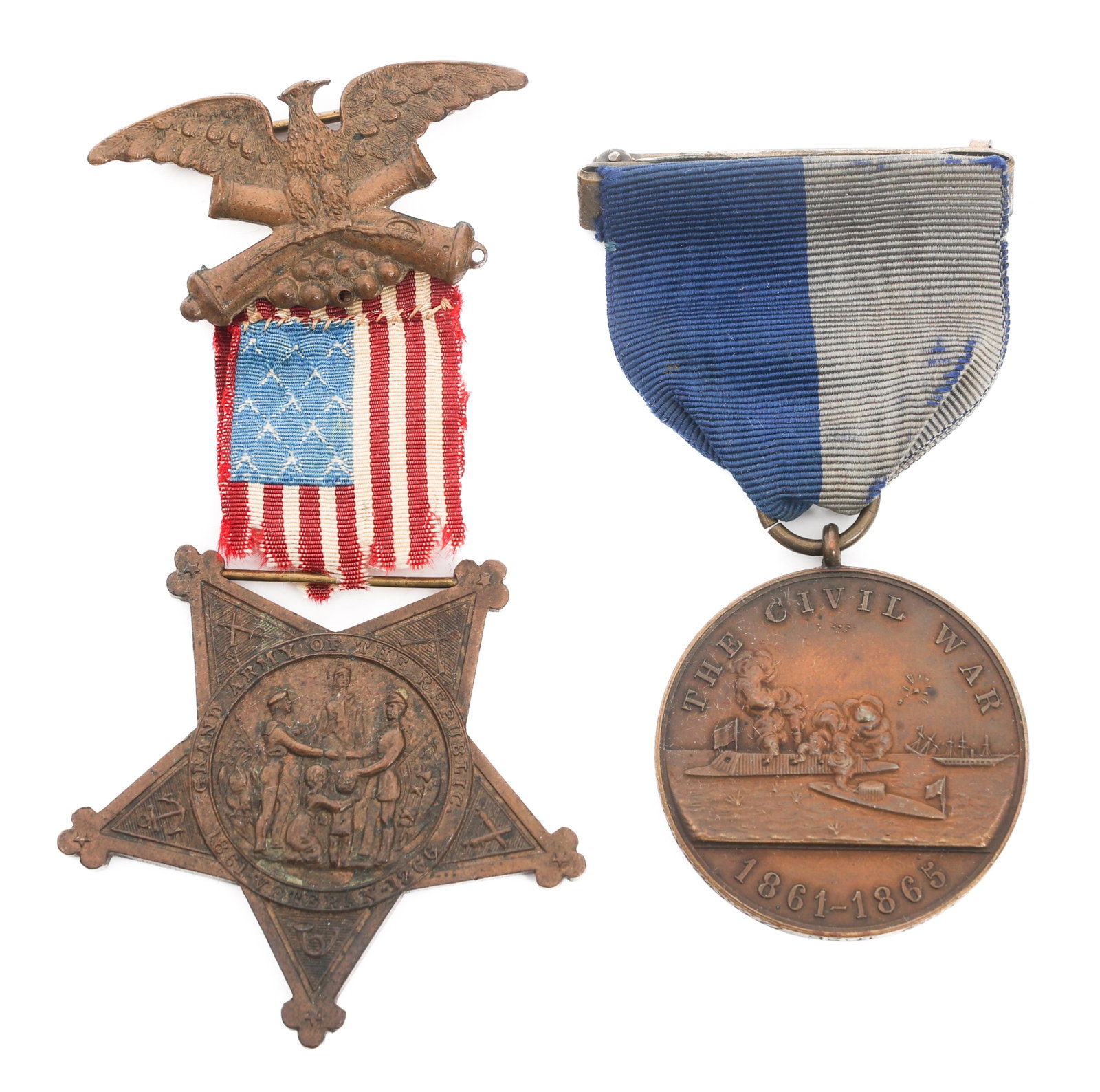 CIVIL WAR NAMED USN SERVICE MEDAL & GAR BADGE (1 of 9)