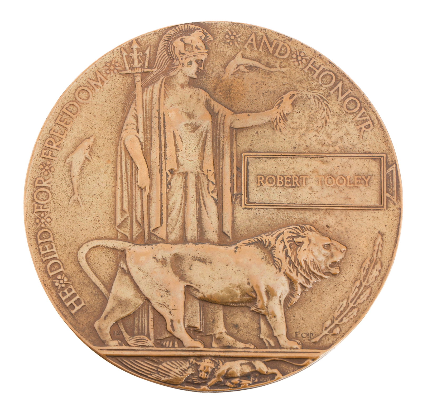 1916 KIA BRITISH PRIVATE DEATH BRONZE TABLE MEDAL (1 of 5)