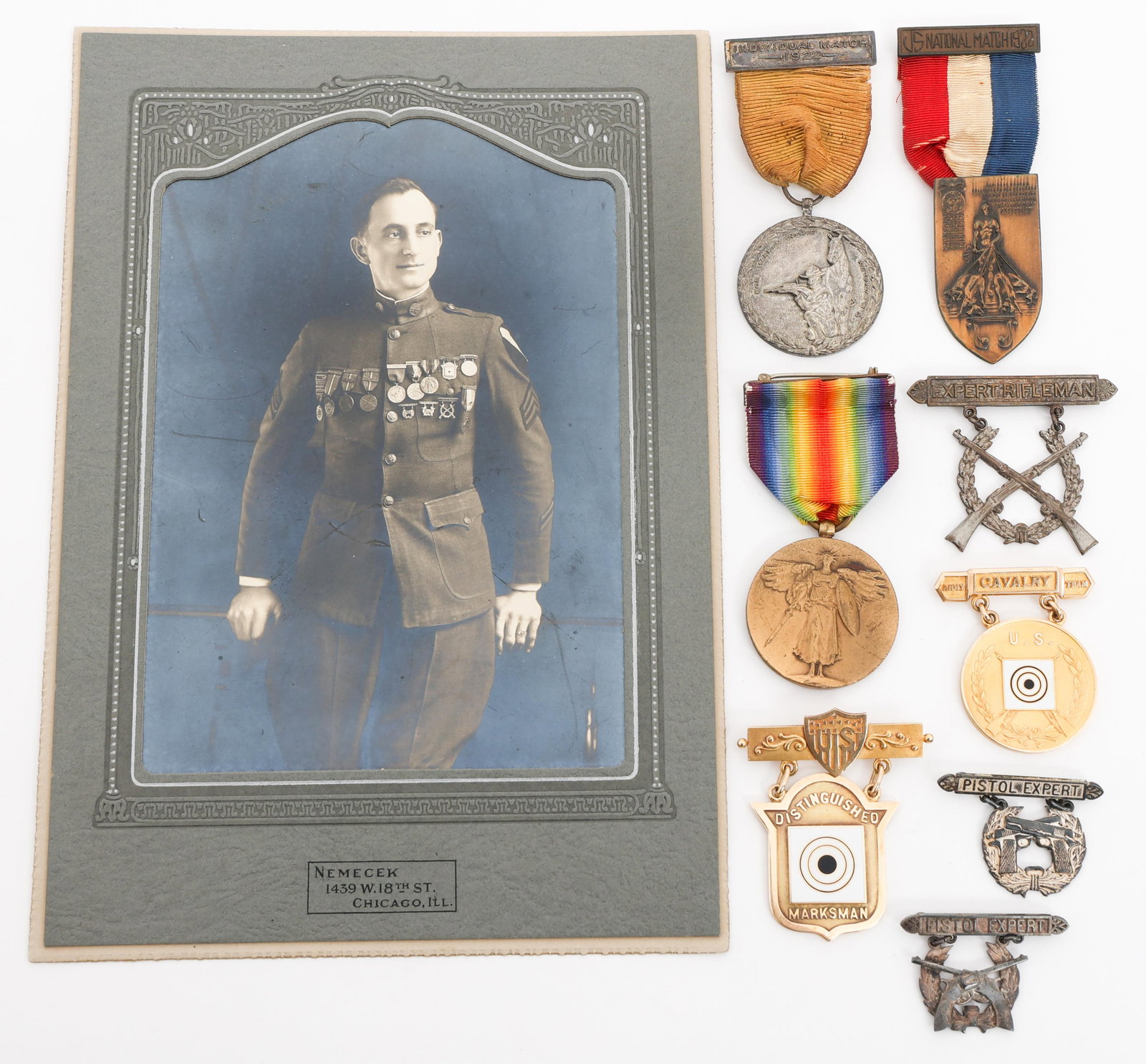 WWI - 1920s NAMED US ARMY MEDAL & 14k GOLD BADGES (1 of 18)