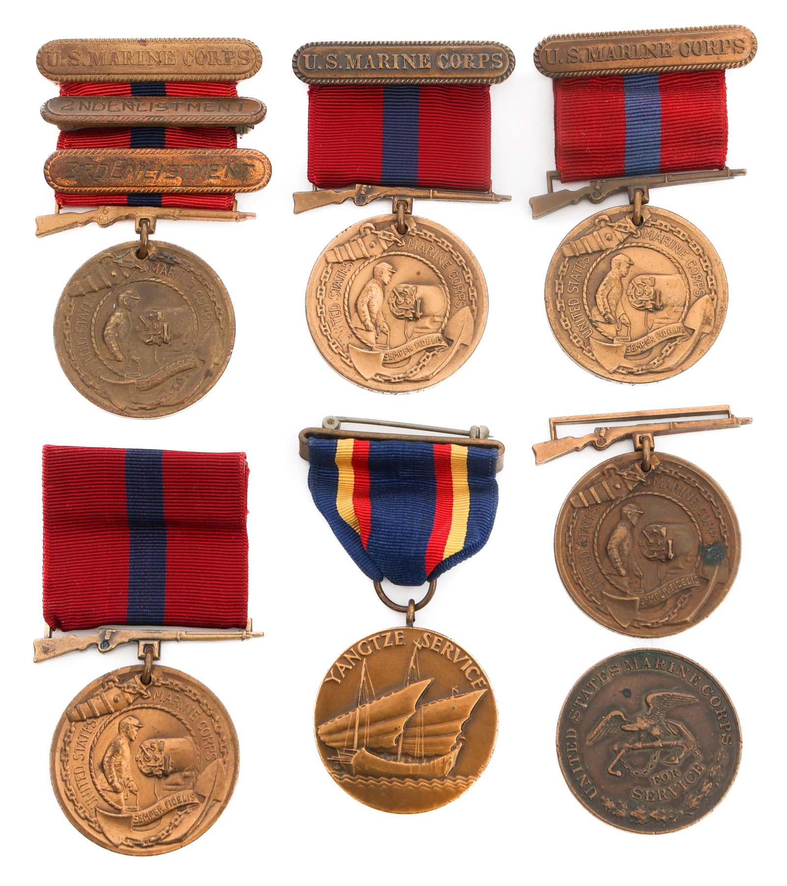 SPANISH-AMERICAN WAR - WWI USMC NUMBERED MEDALS: SPANISH-AMERICAN WAR - WWI USMC NUMBERED MEDALS Spanish-American War - WWI USMC Numbered Medals. (1) USMC Span-Am Campaign 1898 Medal. Numbered. (1) USMC Yangtze Service Medal with ribbon. Numbered. (