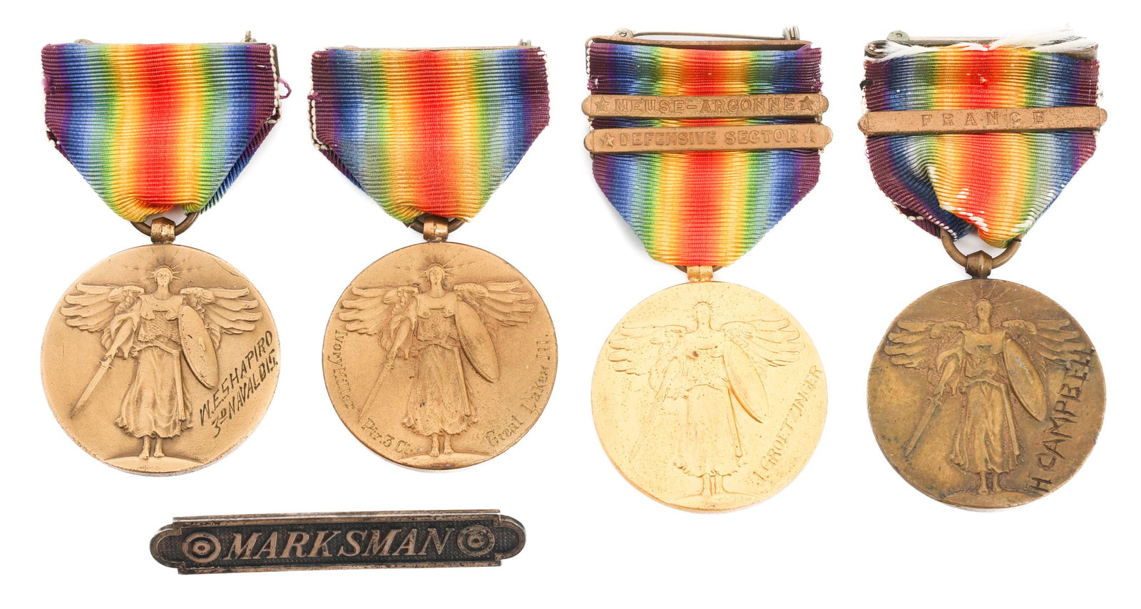 WWI US AEF NAMED VICTORY MEDALS & MARKSMAN BAR (1 of 13)