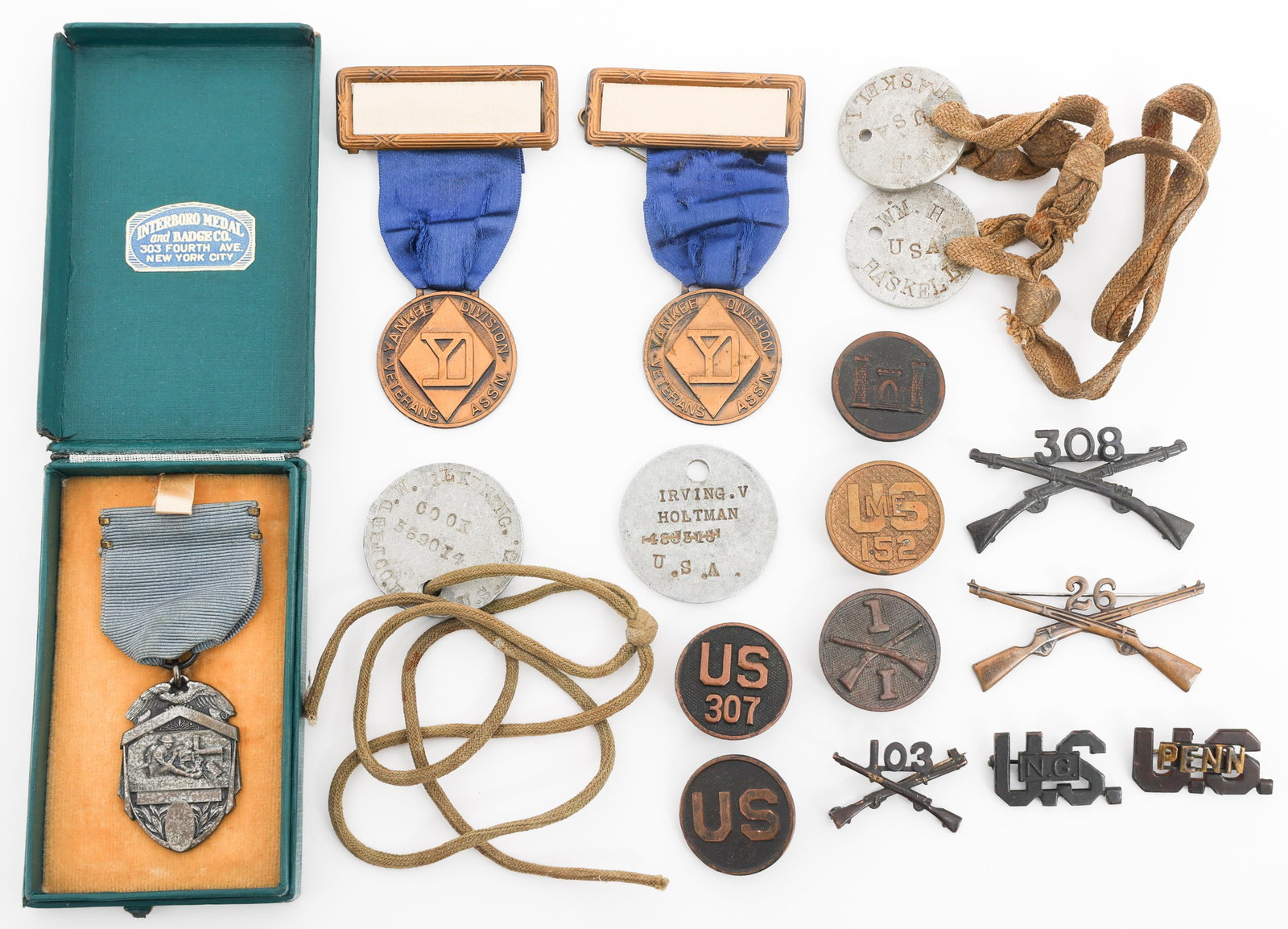 WWI US ARMY NAMED DOG TAGS, MEDALS & COLLAR DISCS (1 of 15)
