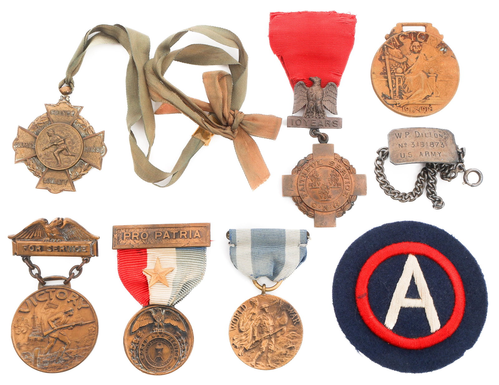 WWI US VICTORY, SERVICE MEDALS & 3rd ARMY PATCH (1 of 14)