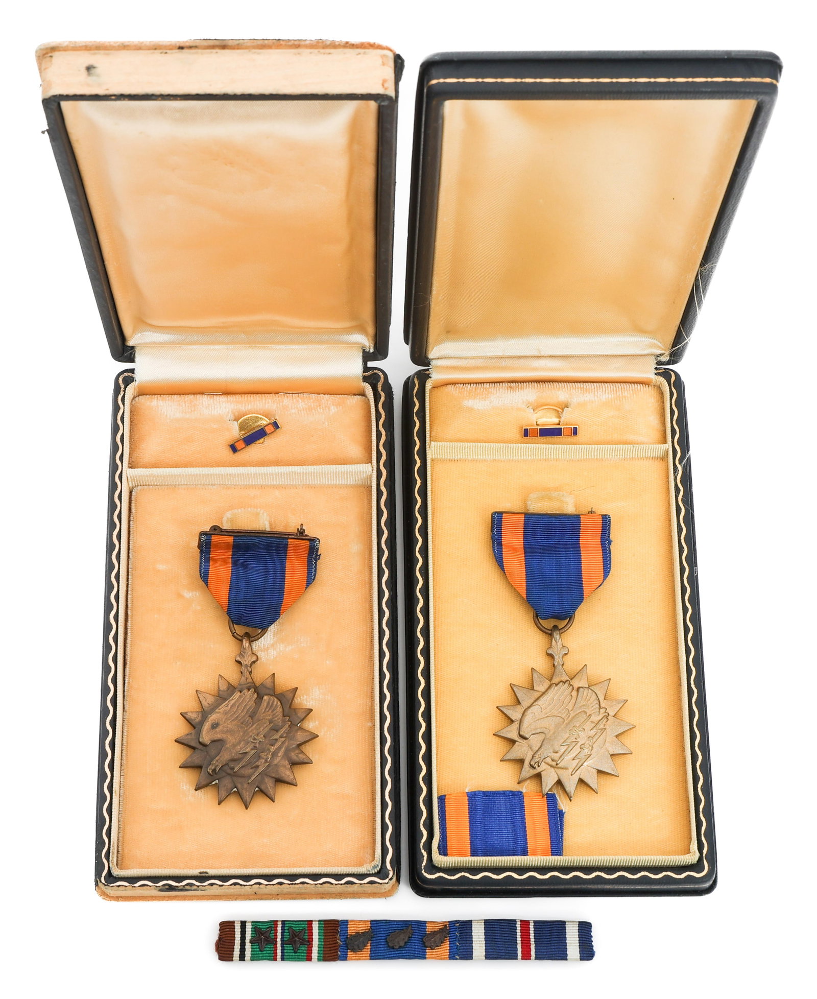 WWII US AAF 565th BS 1944 KIA NAMED AIR MEDALS: WWII US AAF 565th BS 1944 KIA NAMED AIR MEDALS WWII US AAF 1944 KIA Named NCO Air Medal and Second Named Air Medal. (1) WWII US AAF Named Air Medal with Service Ribbon Bar Set, and Lapel Pin in Origin