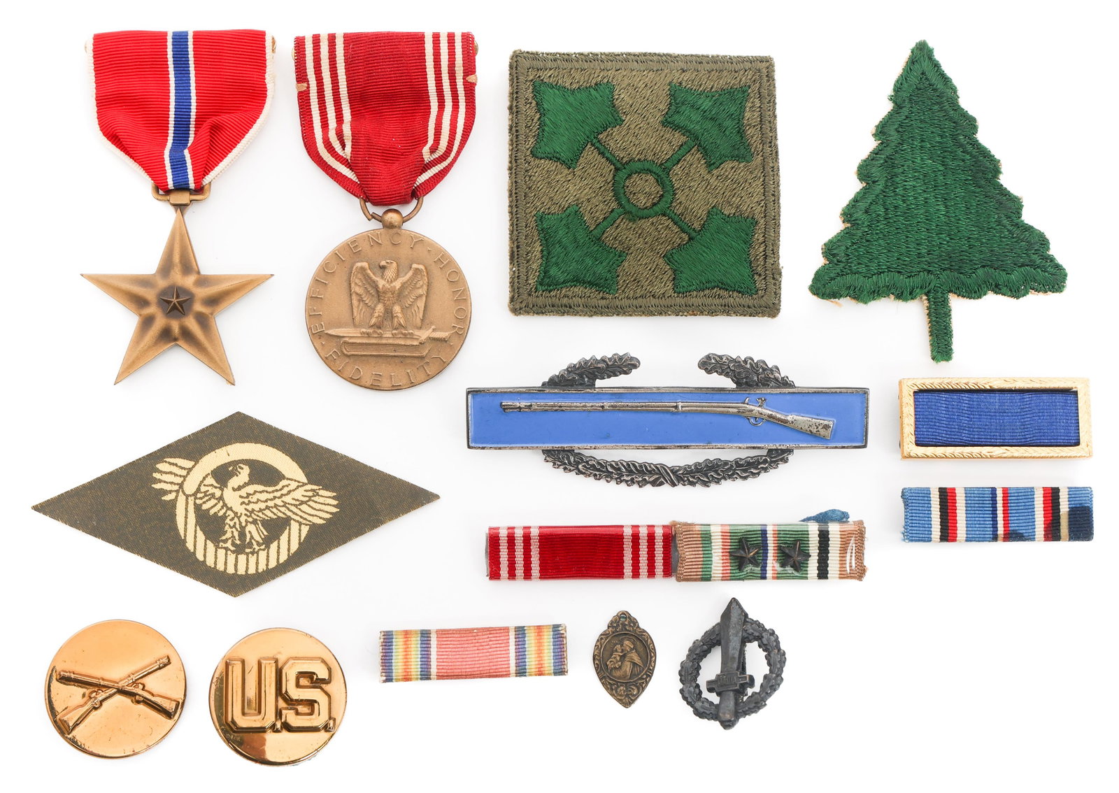 WWII US ARMY NAMED BRONZE STAR & MEDAL GROUPING: WWII US ARMY NAMED BRONZE STAR & MEDAL GROUPING WWII US Army Bronze Star and Medal Grouping. Named to Joseph E Stary. (1) Bronze Star. Named to Joseph E Stary on the reverse. (1) CIB. (1) Army Good Co
