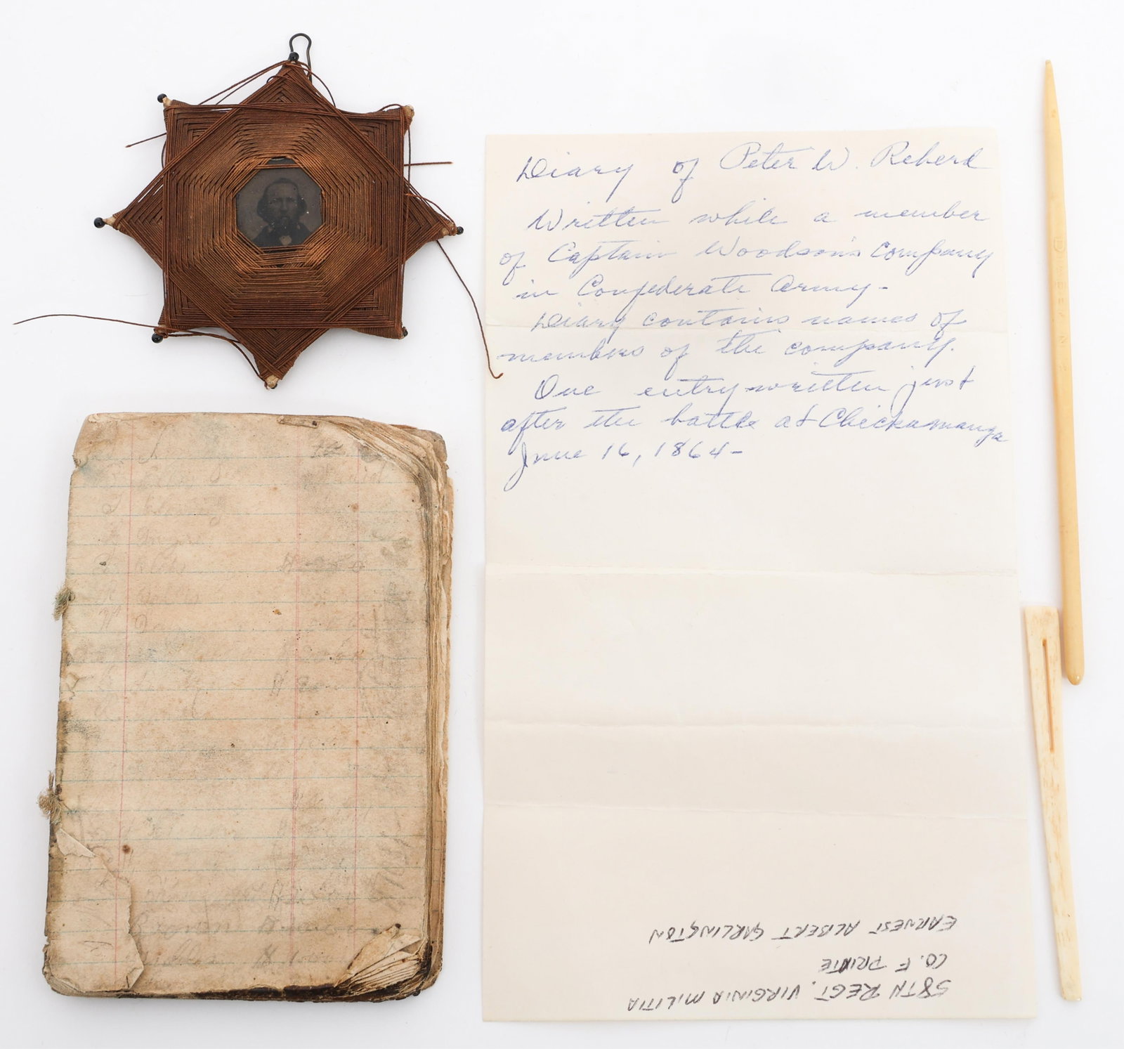 CIVIL WAR CSA 7th VA CAV TINTYPE BADGE & DIARY (1 of 10)