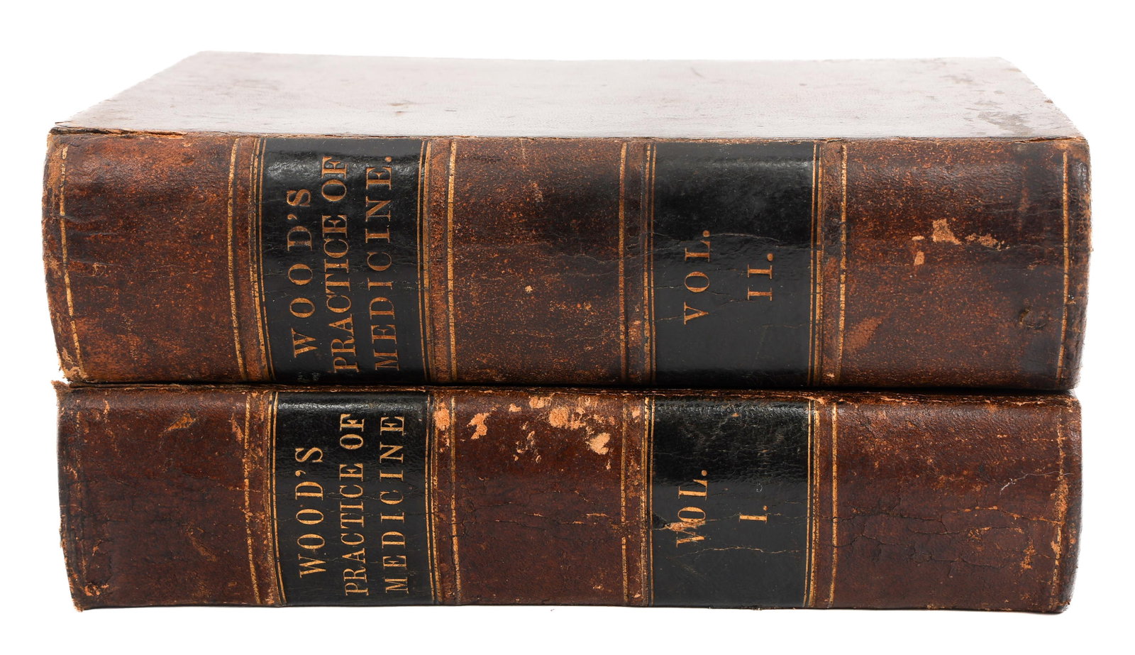 WOOD'S PRACTICE OF MEDICINE BOOKS, VOL I & II 1855: WOOD'S PRACTICE OF MEDICINE BOOKS, VOL I & II 1855 A Treatise on the Practice of Medicine Book, by George B. Wood, Volumes I & II. Fourth Edition, 1855. Printed by Lippincott, Grambo, And Co, Philadel