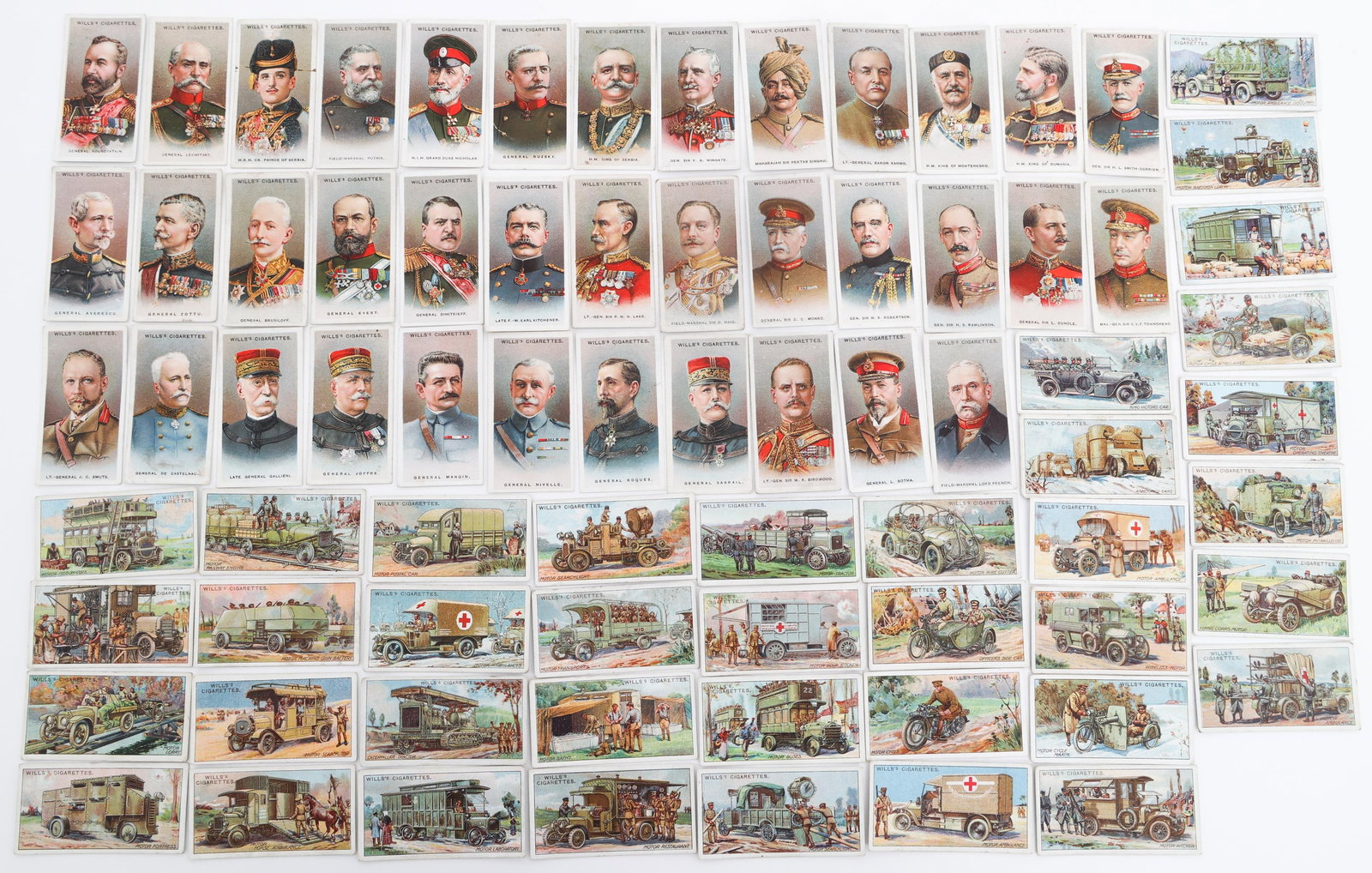WWI CIGARETTE CARDS - ALLIED FIGURES & MOTOR CARS (1 of 20)