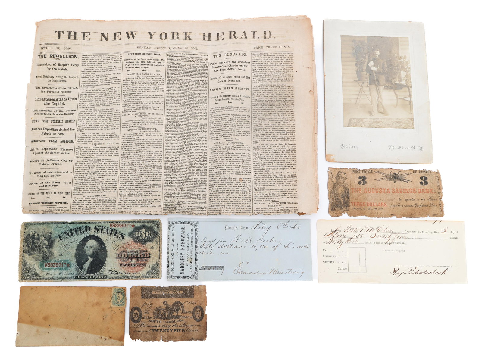 CIVIL WAR US & CSA CURRENCY, NEWSPAPER, & STAMP (1 of 17)