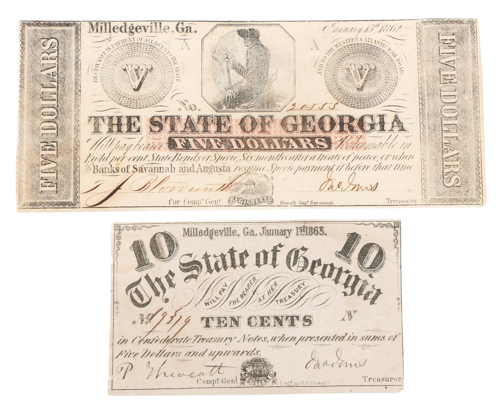 1862 & 1863 GEORGIA 10 CENTS & $5 BANK NOTES (1 of 6)