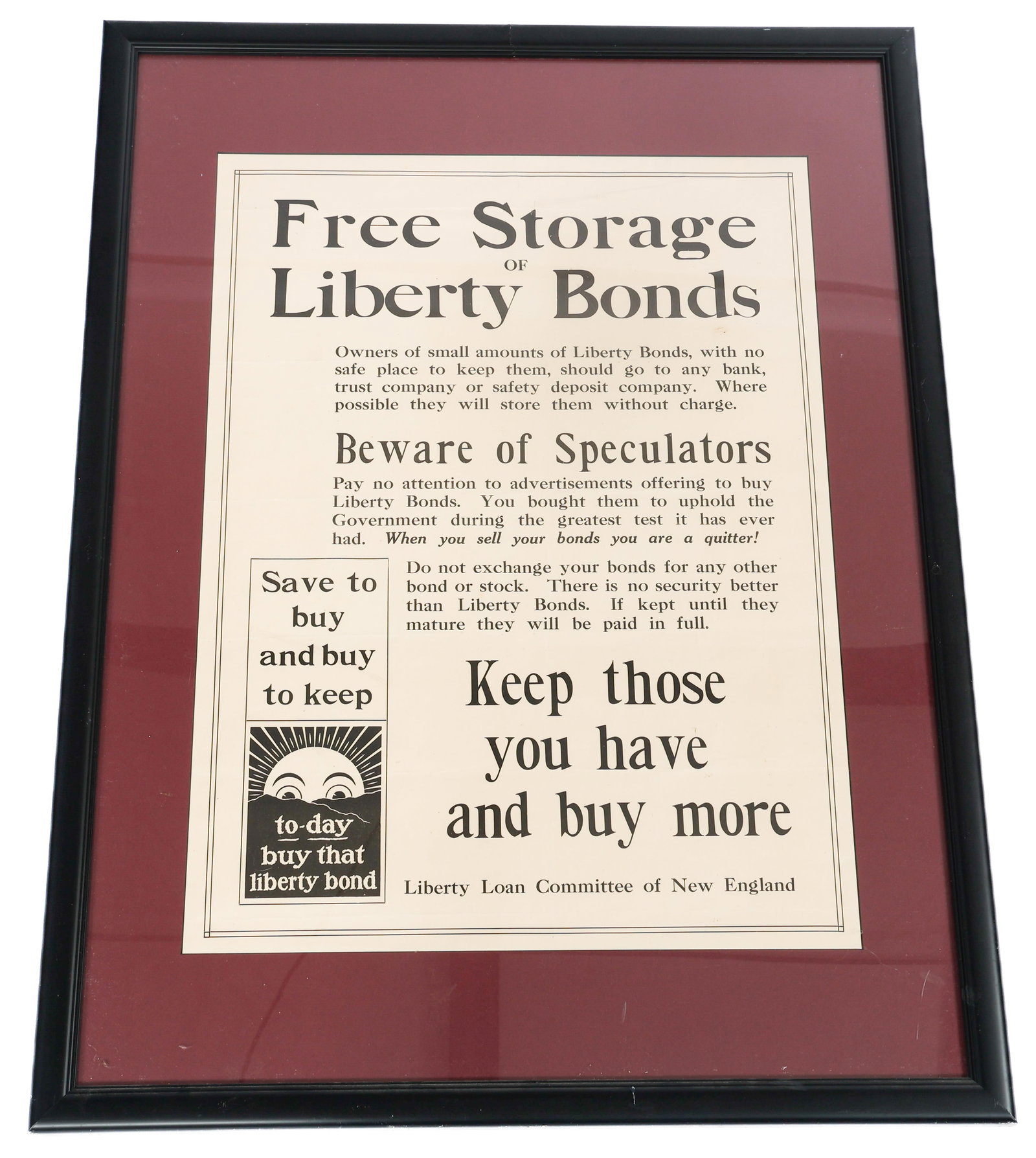 WWI US LIBERTY LOAN COMMITTEE FRAMED POSTER (1 of 5)