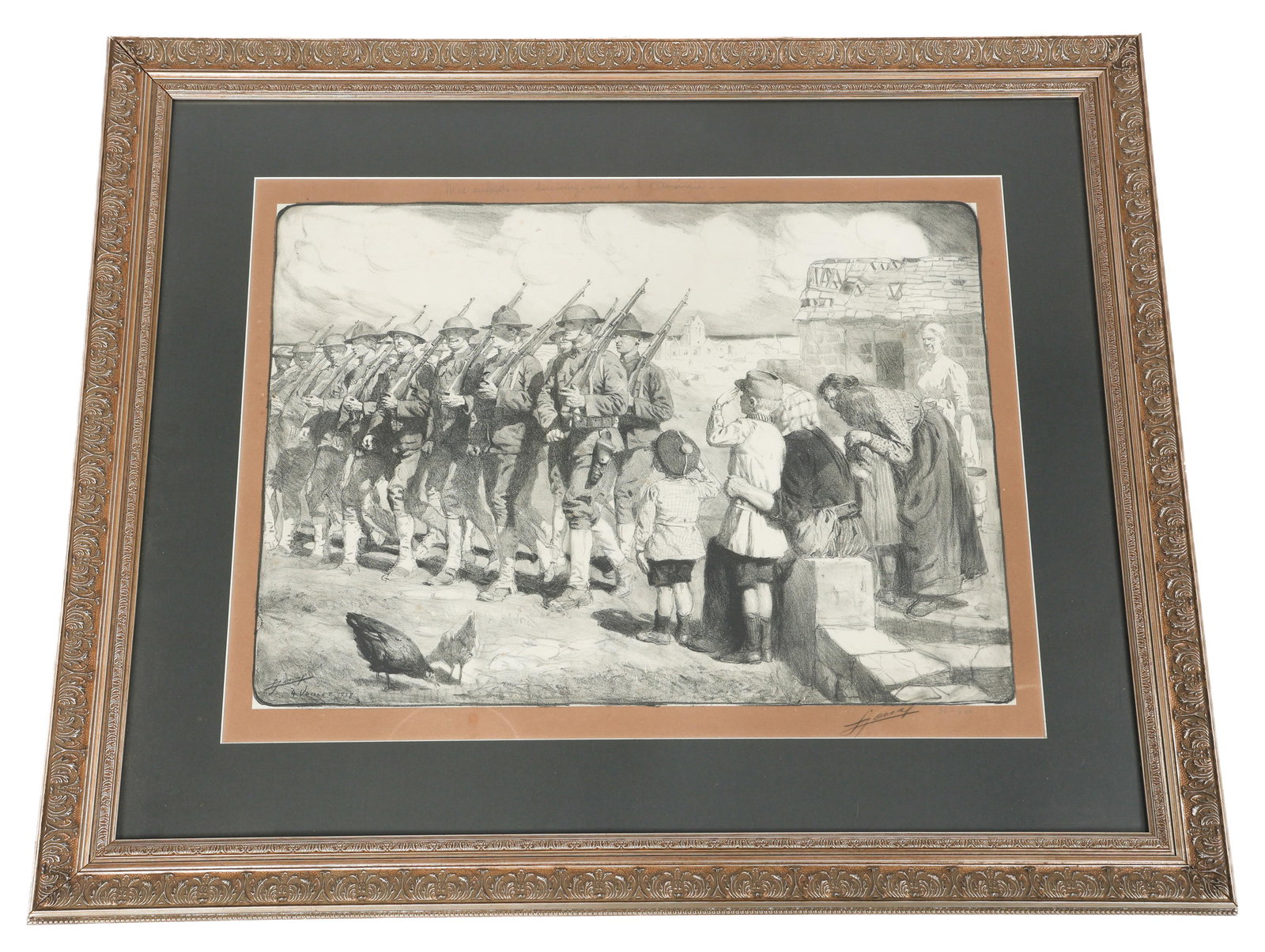 WWI MARCHING SOLIDERS LITHOGRAPH by LUCIEN JONAS (1 of 9)