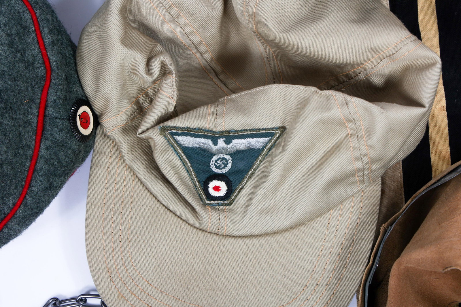 RE-ENACTOR WWII GERMAN SS JACKET, FLAGS, & CAPS - 10
