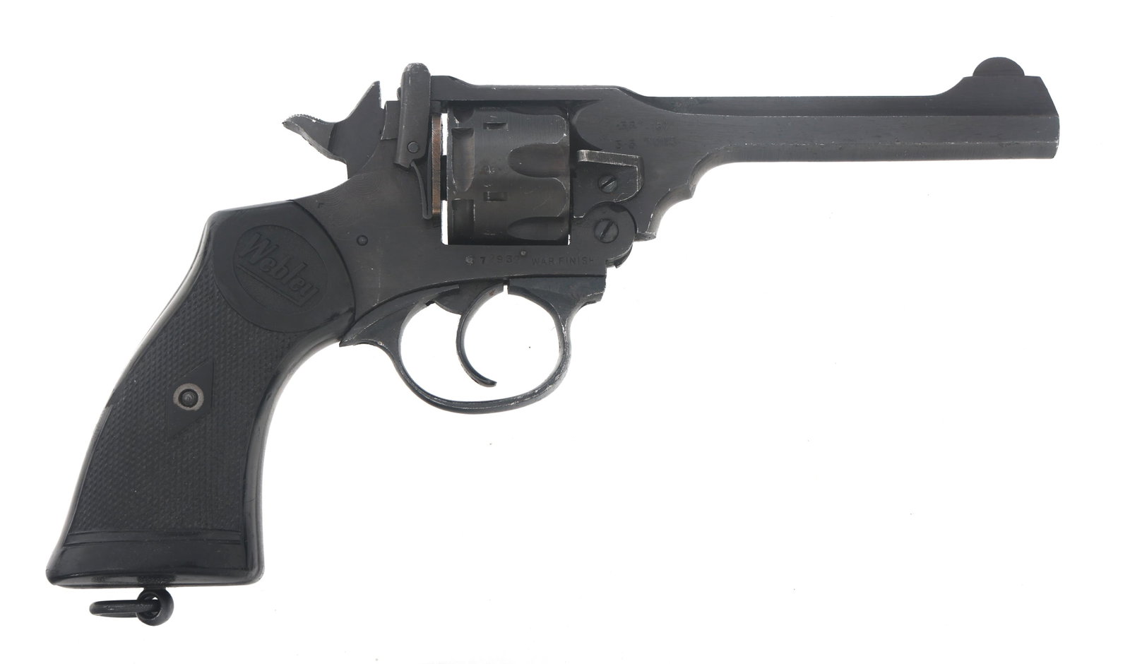 WEBLEY & SCOTT Mk IV .38/200 CALIBER REVOLVER: WEBLEY & SCOTT Mk IV .38/200 CALIBER REVOLVER Webley & Scott Model Mk IV .38/200 caliber revolver. Serial number matches on frame, barrel, and cylinder. Proof marks on frame, cylinder, and barrel. War