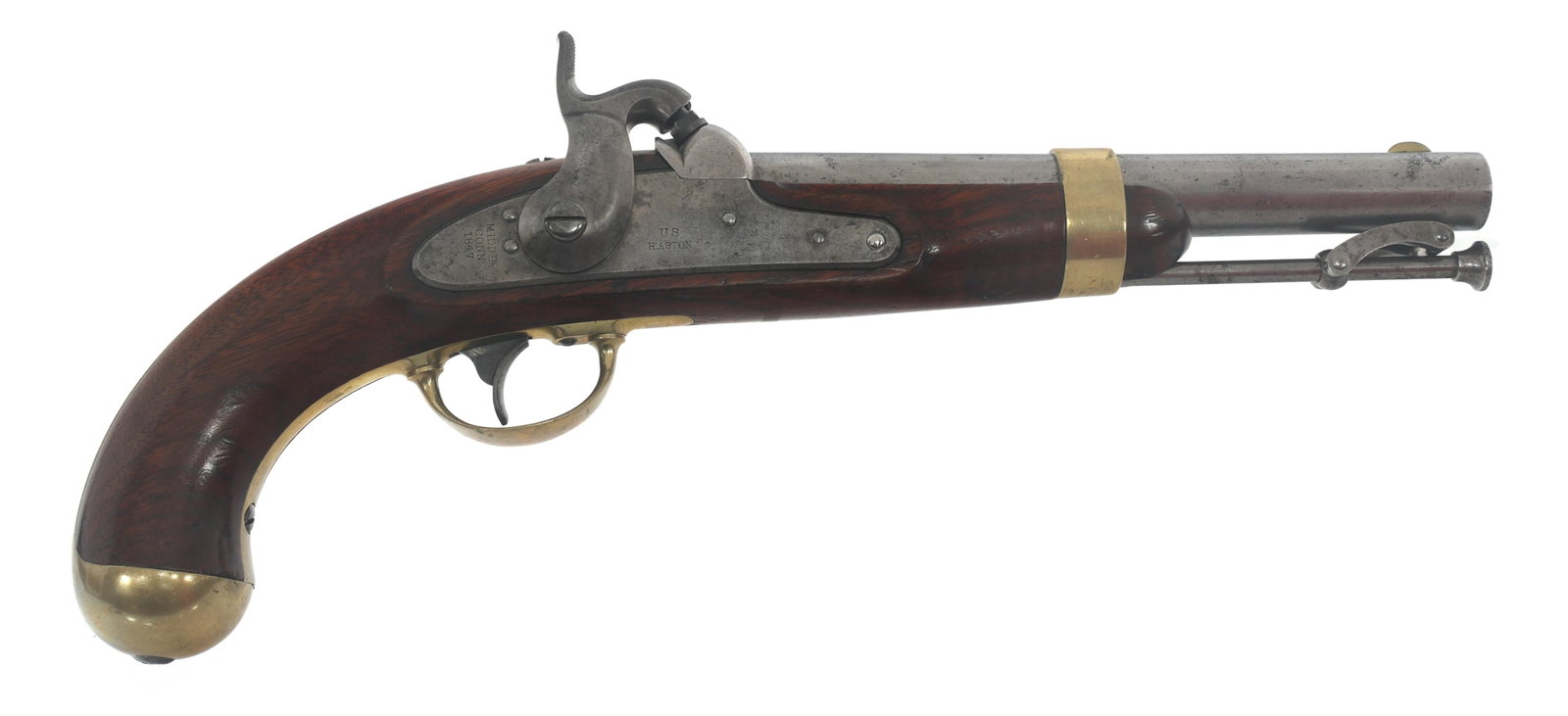 1847 US H. ASTON MODEL 1842 .54 CALIBER PISTOL: 1847 US H. ASTON MODEL 1842 .54 CALIBER PISTOL 1847 US Henry Aston Model 1842 .54 caliber percussion pistol. Side plate stamped US H Aston and MIDD TN Conn - 1847. Barrel stamped US - NWP - P. 1848 st